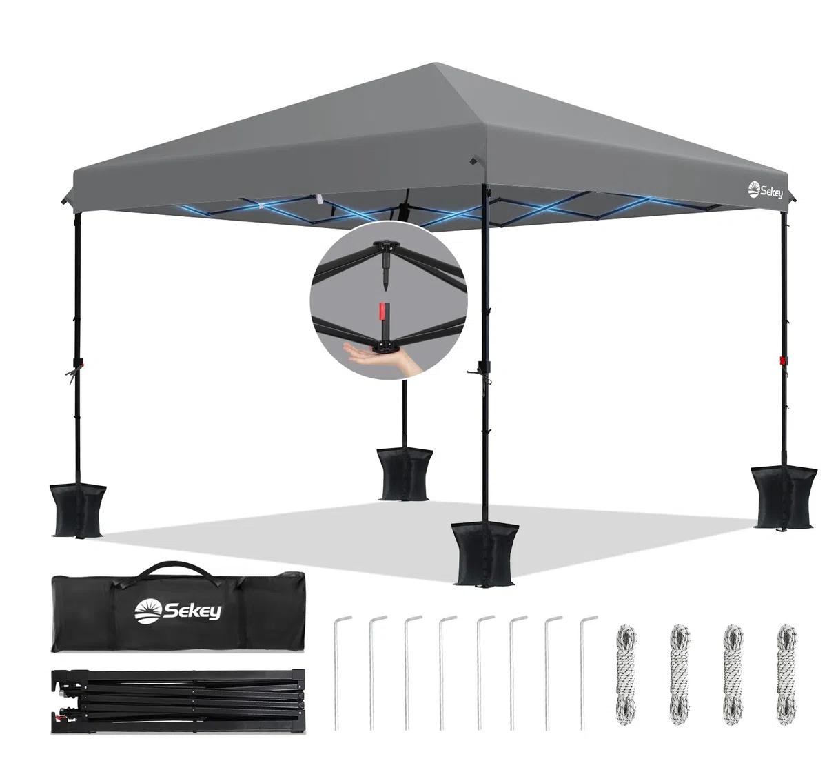 Sekey One-Touch Pop Up Pavillon 3x3 Wasserdicht Stabil Winterfest, Faltpavillon 3x3m mit Verdickten Röhren, Partyzelt Pavillion Klappbar für Camping Festival Party, Premium Serie 3x3, Anthrazit