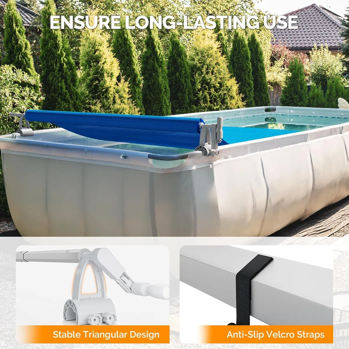 Aufrollsystem für Solar- und Poolplanen - Geeignet für Pools mit einem Durchmesser von 1,5 bis 4,9 Metern, Die Öffnungsgröße beträgt 30–48 mm, Witterungsbeständige Materialien