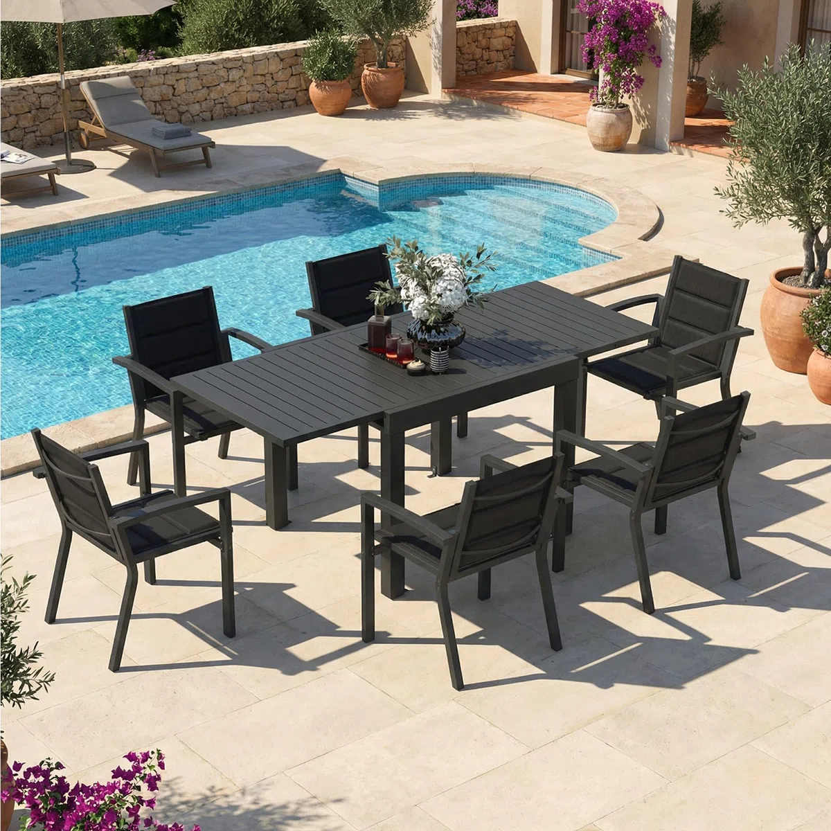 Devoko Esstisch Ausziehbar，80/160 x 75cm Gartentisch Ausziehbars, Aluminium Balkon Ausziehtisc, Gartentisch Wetterfest,ausziehbar auf 160cm, Outdoor Esstisch, Dunkelgrau