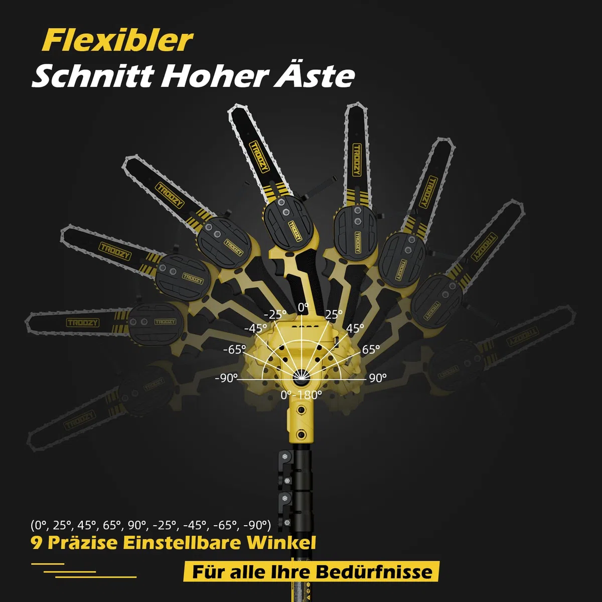 Mini Kettensäge 2-IN-1 Hochentaster, Akku 3000mAh Bis Zu 100min, Brushless Motor, Astschere Teleskop Elektro (6Zoll/15cm, 21V, bis 4,57m), Mit 9 Neigung, Elektrische Astsäge Mit Teleskopstiel