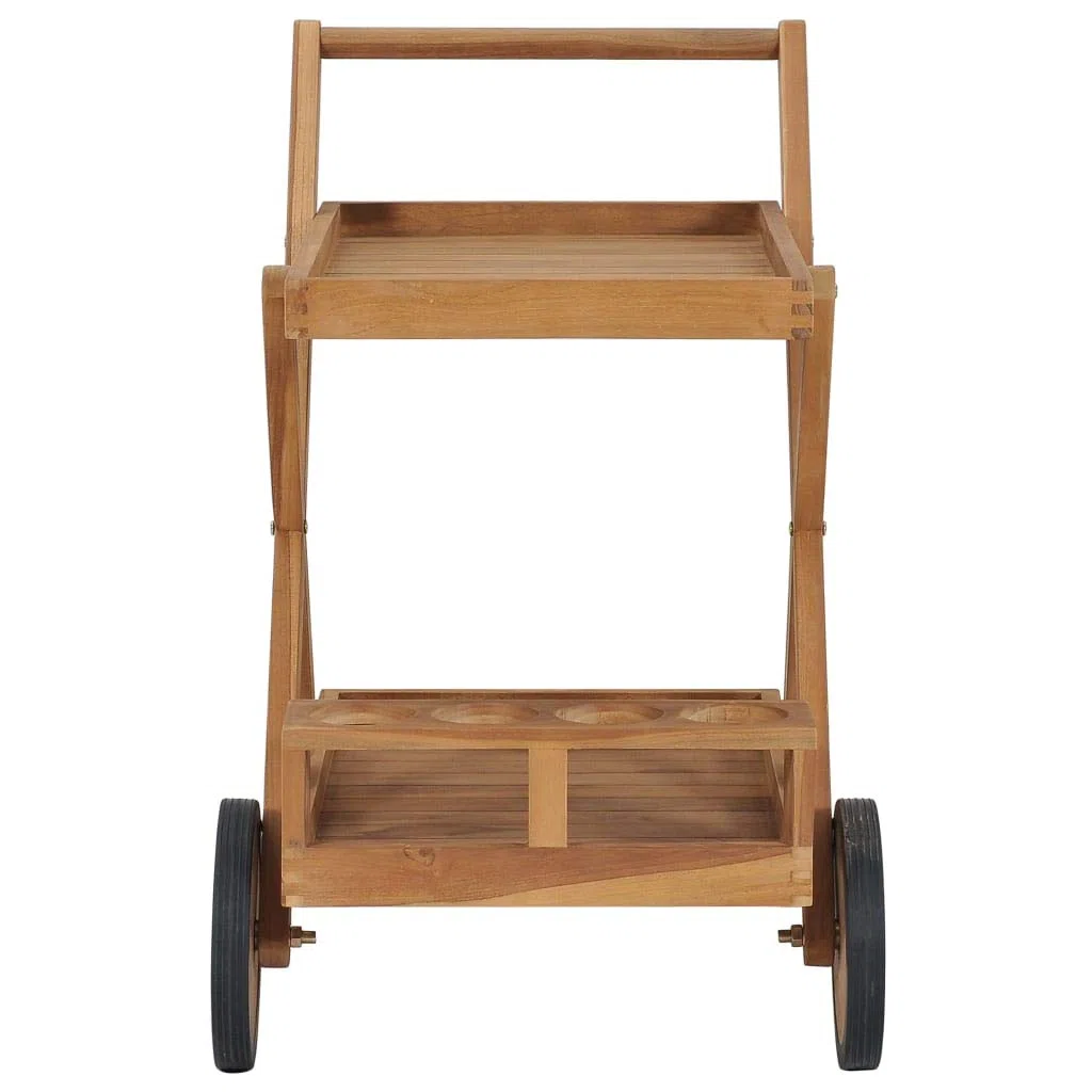 vidaXL Teak Massiv Teewagen mit 4 Flaschenhalter Servierwagen Küchenwagen Küchentrolley Rollwagen Getränkewagen Allzweckwagen 54x82x83cm