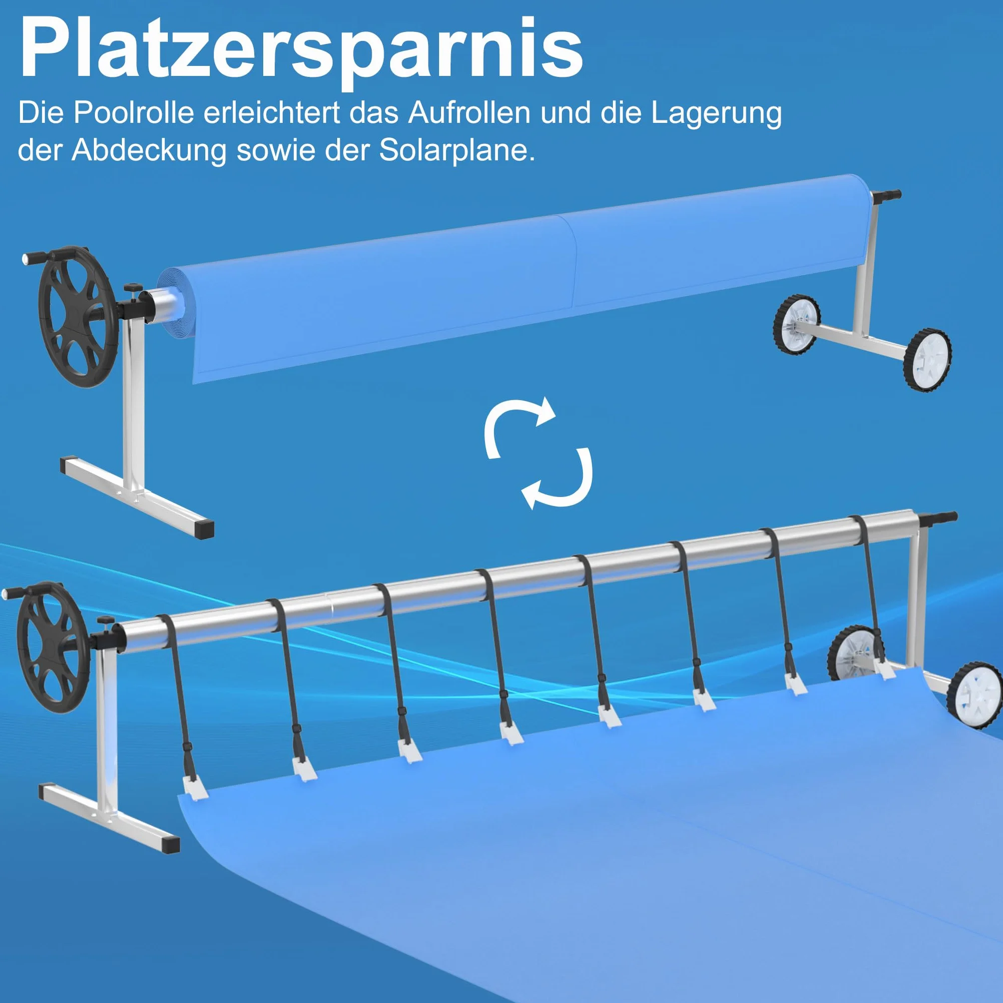 Froadp Pool Aufroller Aufrollvorrichtung 300-570cm Swimming Pool Zubehör aus Aluminium Aufrollsysteme Schwimmbadabdeckung Witterungsbeständiges Aufroller Poolabdeckung für Solarplane und Poolplanen