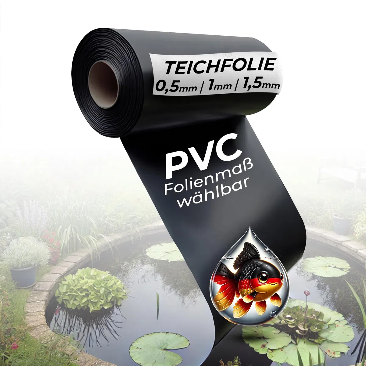 Teichfolie PVC 1,50 mm 2 x 4 m für Schwimmteich Gartenteich Badeteich - Made in Germany 2x4m
