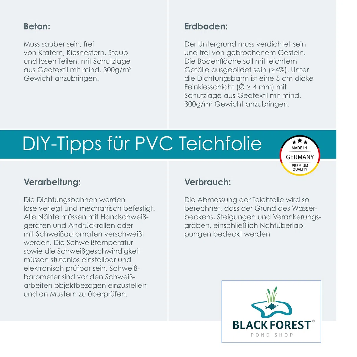 Teichfolie PVC 1,50 mm 2 x 4 m für Schwimmteich Gartenteich Badeteich - Made in Germany 2x4m
