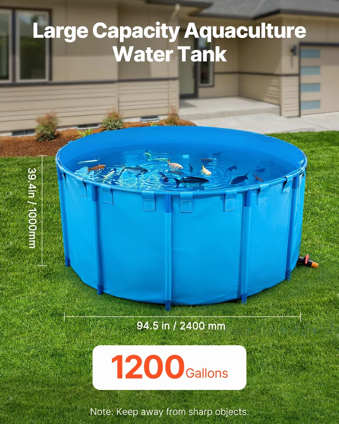 VEVOR Fischteich aus PVC, Fischteich mit 4550 L Fassungsvermögen, faltbares Koi-Aquarium, rundes Fischbecken mit stabilem Rahmen & Ablassventil, für Aquakultur, Koi-Zucht & Bewässerung (blau)
