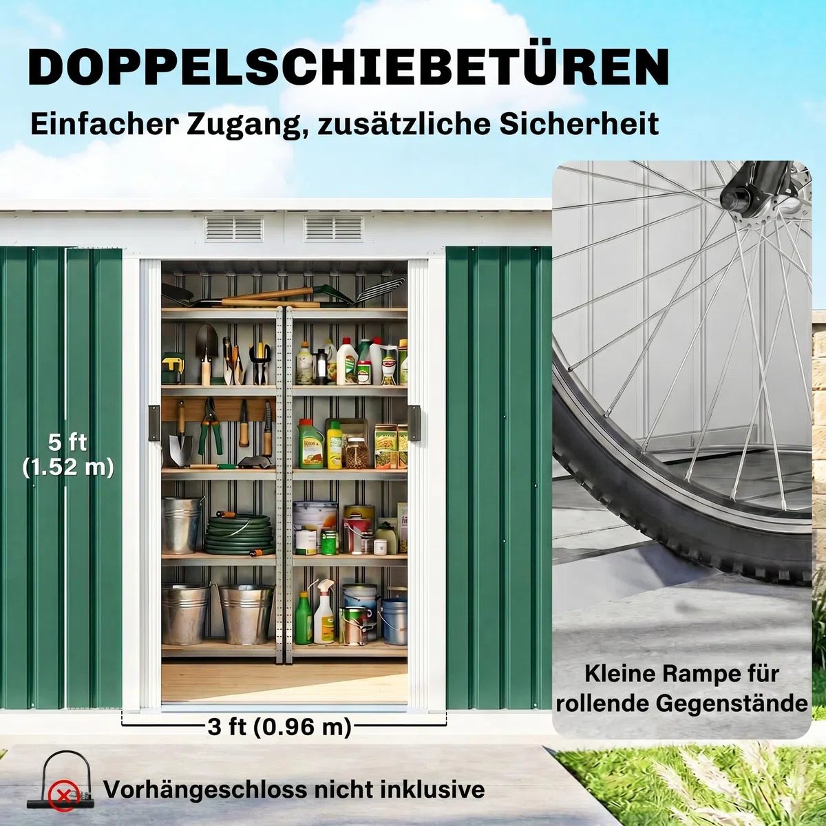 Outsunny Metall Gerätehaus 6,3m³ 280x130x172cm Geräteschuppen mit Pultdach Schiebetür wetterfest Gartenhaus Outdoor Garten Schuppen Schrank für Hinterhof Außenbereich Anthrazit, Dunkelgrün