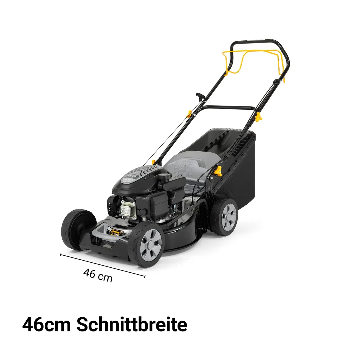 Alpina AL5 46 SA Benzin-Rasenmäher, 139 cc, 46 cm – Fangkorb 60 l, Heckantrieb, Zentrale Schnitthöhenverstellung – Rasenflächen bis 1.200 m²