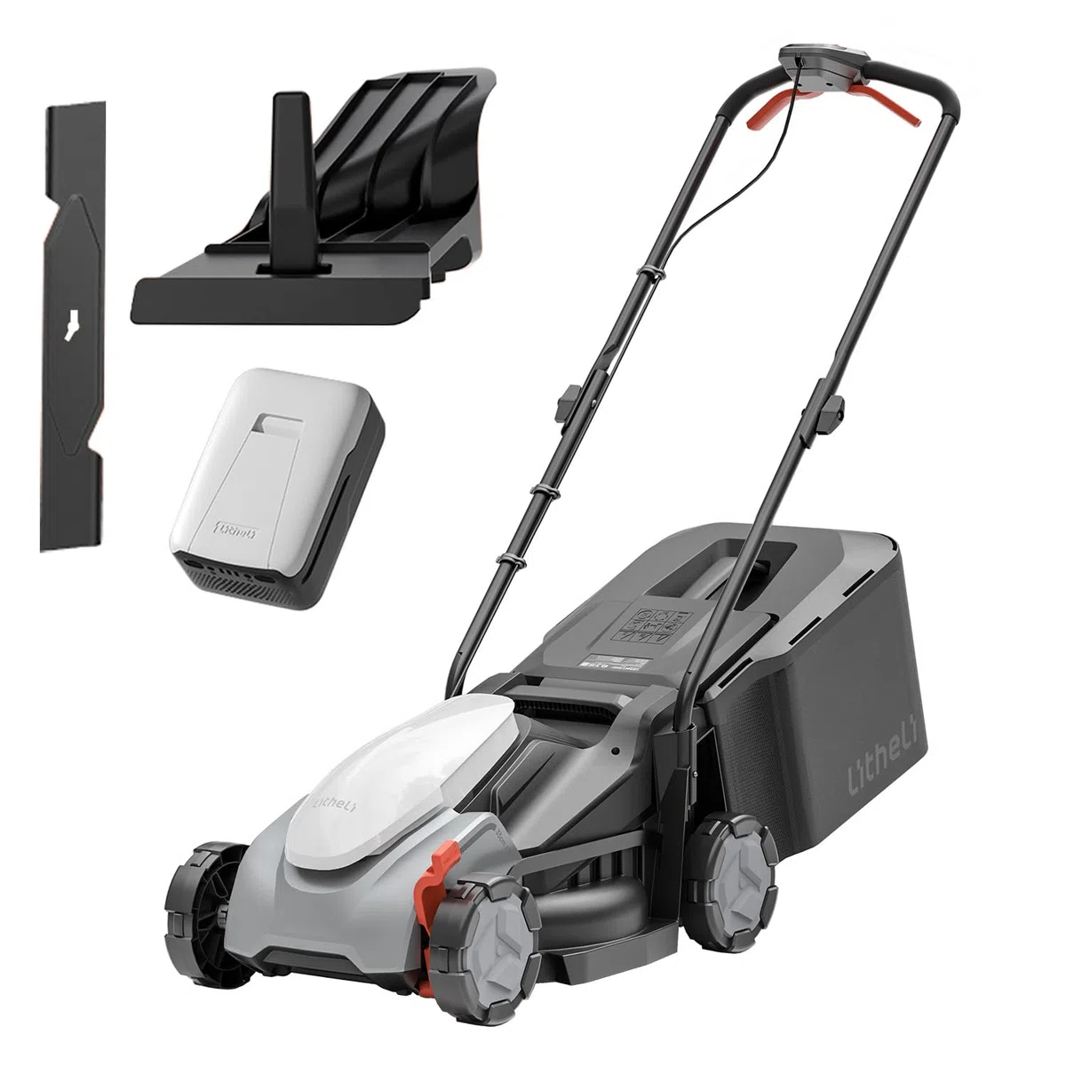 Litheli Akku Rasenmäher mit Akku 5,0Ah, 33cm Schnittbreite, Rasenmäher Elektro Brushless, 25–65 mm, 35L Fangkorb, bis 300 m²