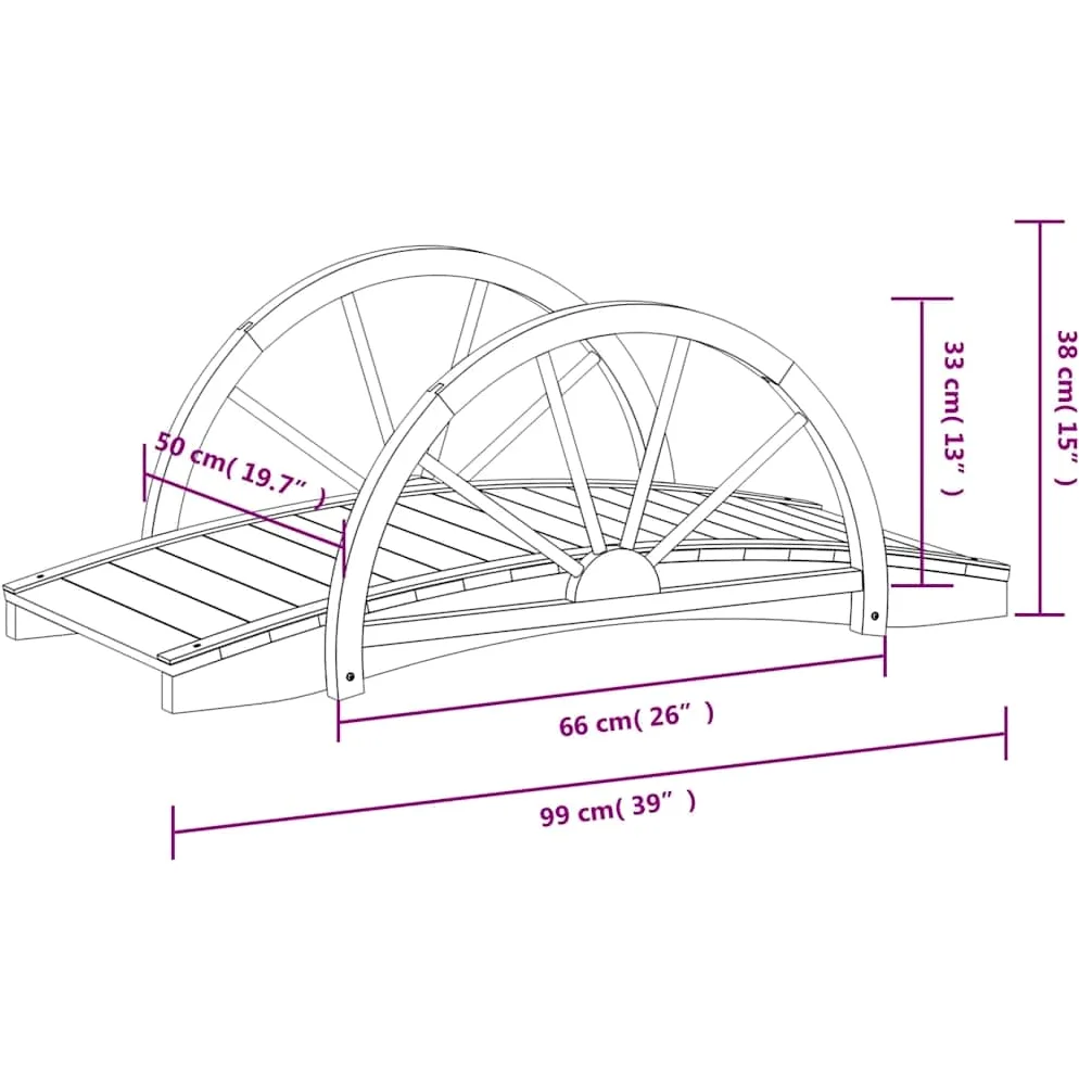 vidaXL Gartenbrücke mit Rad Design, Teichbrücke über Bach Kiesweg Fischteich, Zierbrücke für den Außenbereich, Brücke Holzbrücke, Massivholz Tanne