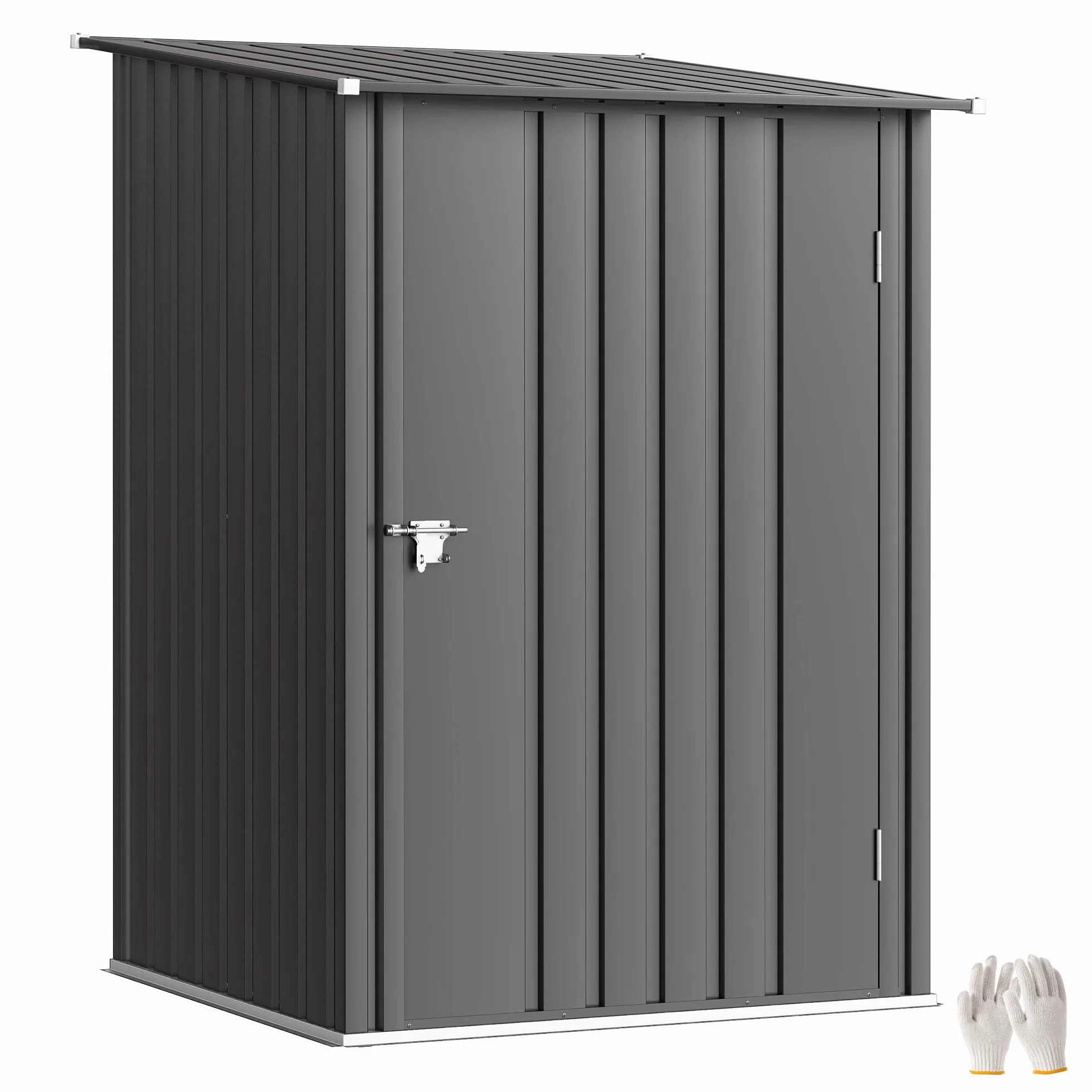 Outsunny Metall Gerätehaus 0,92 m² 100x103x160cm Geräteschuppen mit Pultdach Abschließbarer Tür Gartenhaus Outdoor Garten Schuppen Schrank für Hinterhof Außenbereich Dunkelgrau