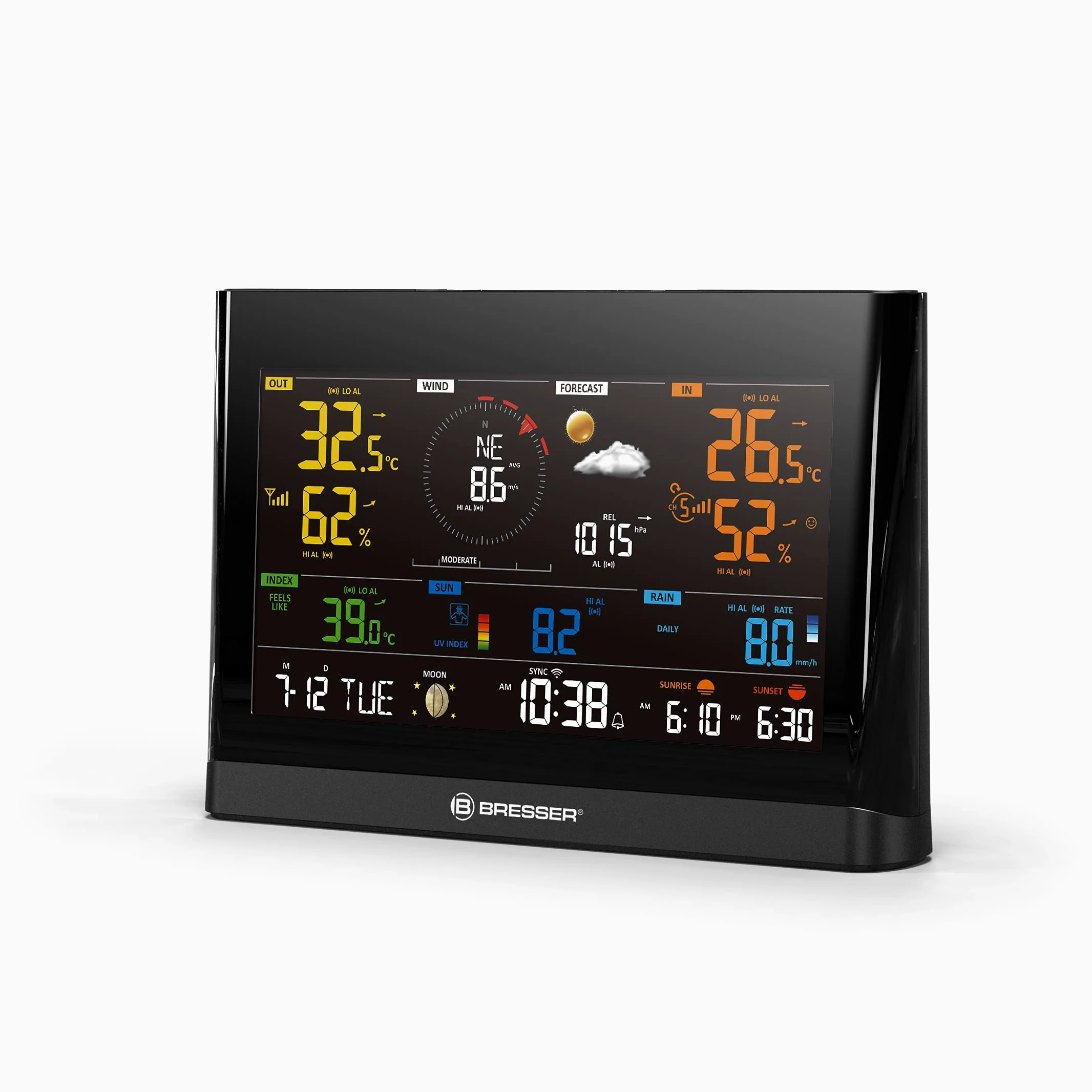 Bresser WLAN Comfort Wetterstation mit 7-in-1 Profi-Sensor und modernem Farbdisplay, Schwarz