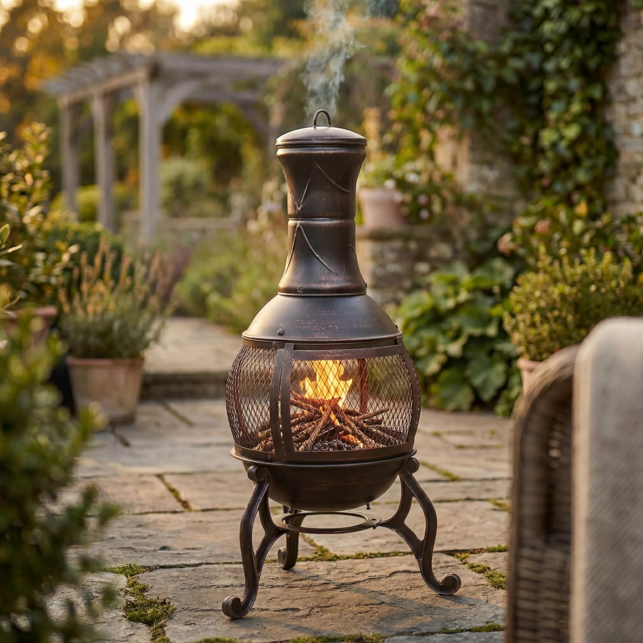 Home Discount® Terrassenheizung, Gartenkamin, Grill, aus Stahl, Schwarz und Antikgold