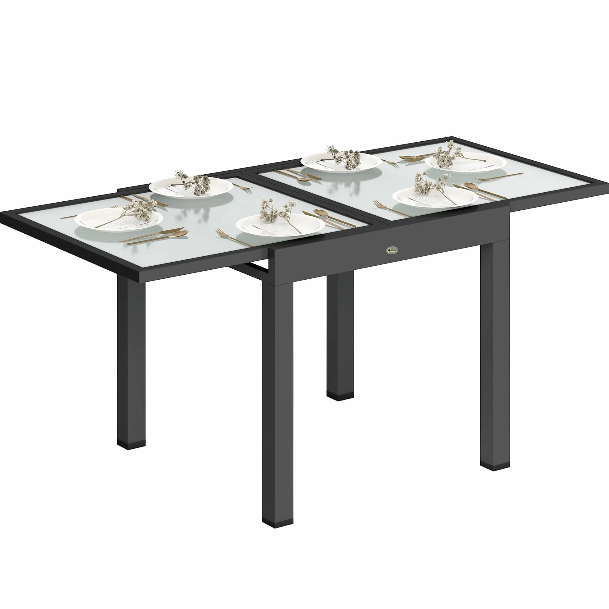 Outsunny Gartentisch, Balkontisch mit Klappbarer Tischplatte, Terrassentisch mit Glas Tischplatte, Esstisch für Garten, 160 x 80 x 75 cm Transparent