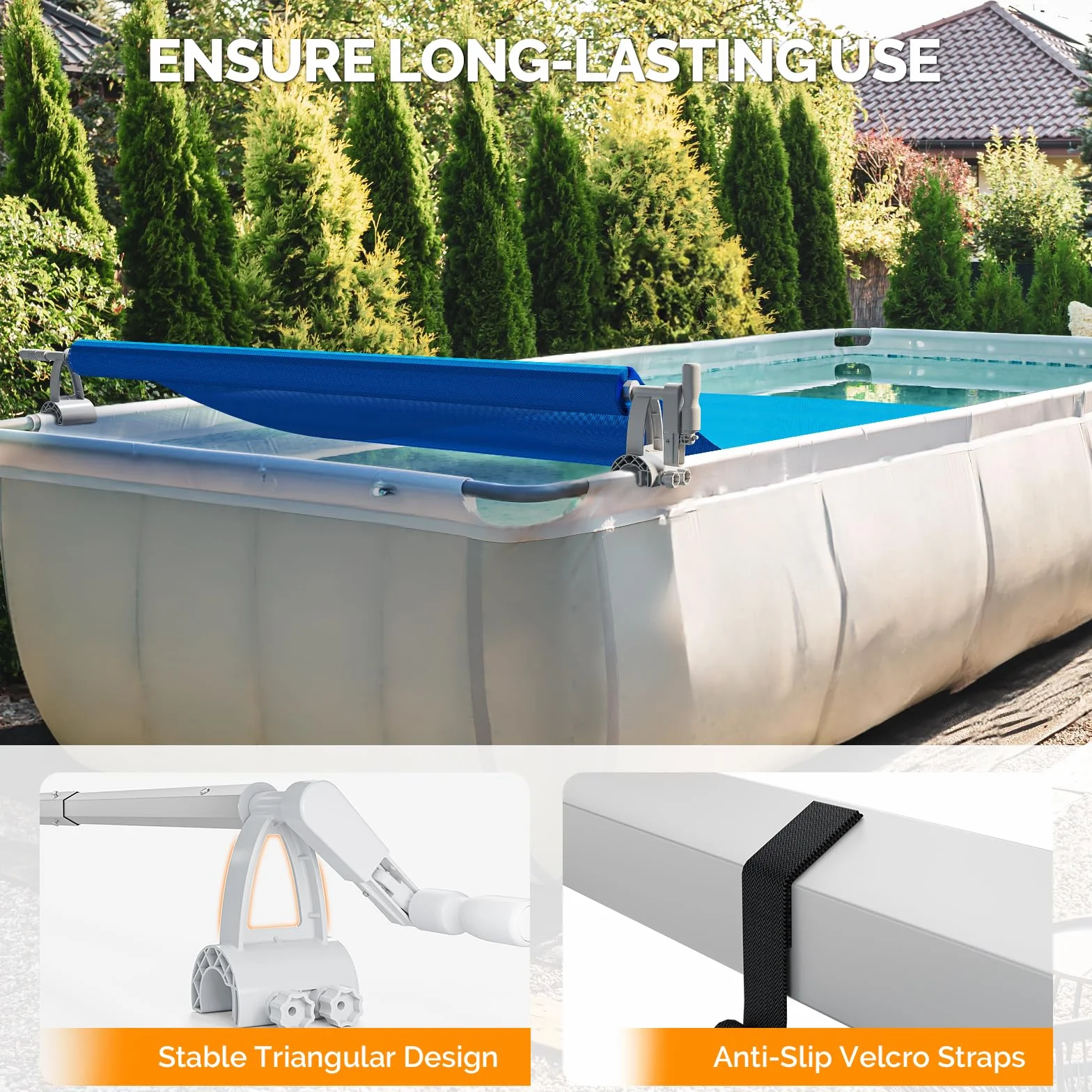 LEADZM Pool aufroller aufrollvorrichtung - Aufrollsystem für Solar, Geeignet für Pools mit einem Durchmesser von 1,5 bis 4,9 Metern | Hergestellt aus witterungsbeständigen Materialien