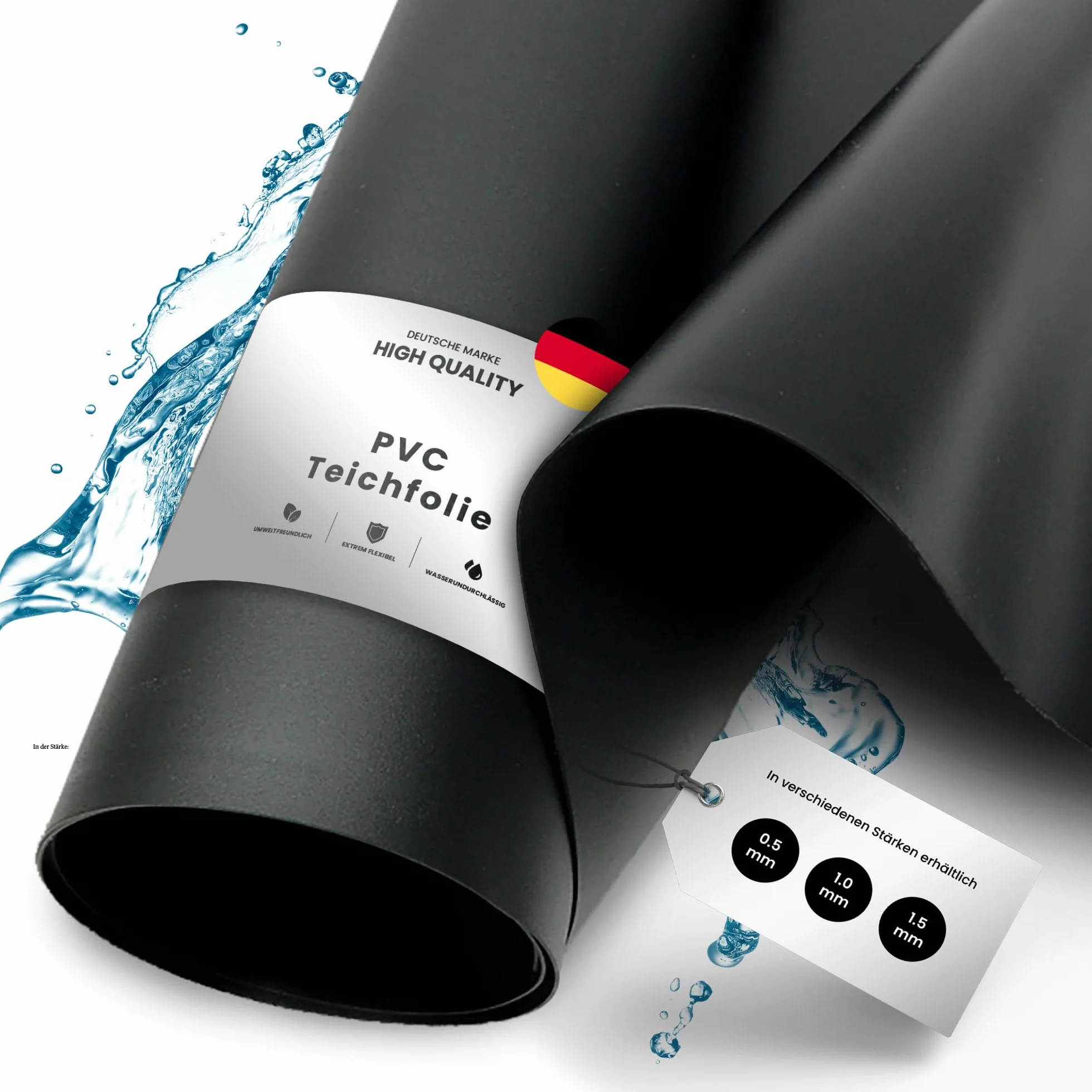 TeichVision - Premium PVC Teichfolie schwarz - Stärke 1,5 mm - 2 m x 5 m/PVC Folie schwarz auch geeignet als Hochbeet Folie wasserdicht