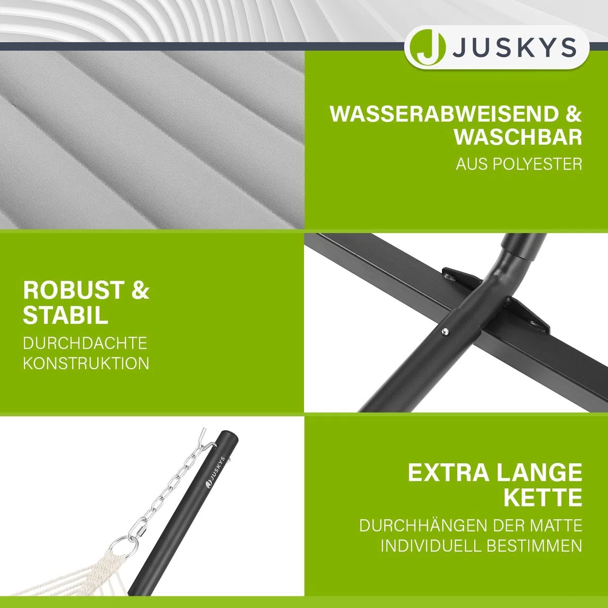 Juskys Hängematte Cata mit Gestell und Kissen - Outdoor Doppelhängematte für 2 Personen - doppel Hängemattengestell bis 200kg belastbar - Hellgrau