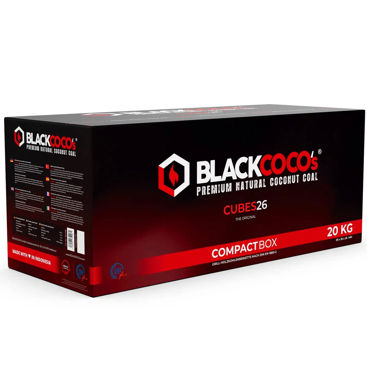 BLACKCOCO’s Shisha Kohle 20 kg – Premium Kokoskohle Naturkohle für Shisha & Grill – Cocos Grillkohle mit Langer Brenndauer – ohne Zusätze - CUBES26