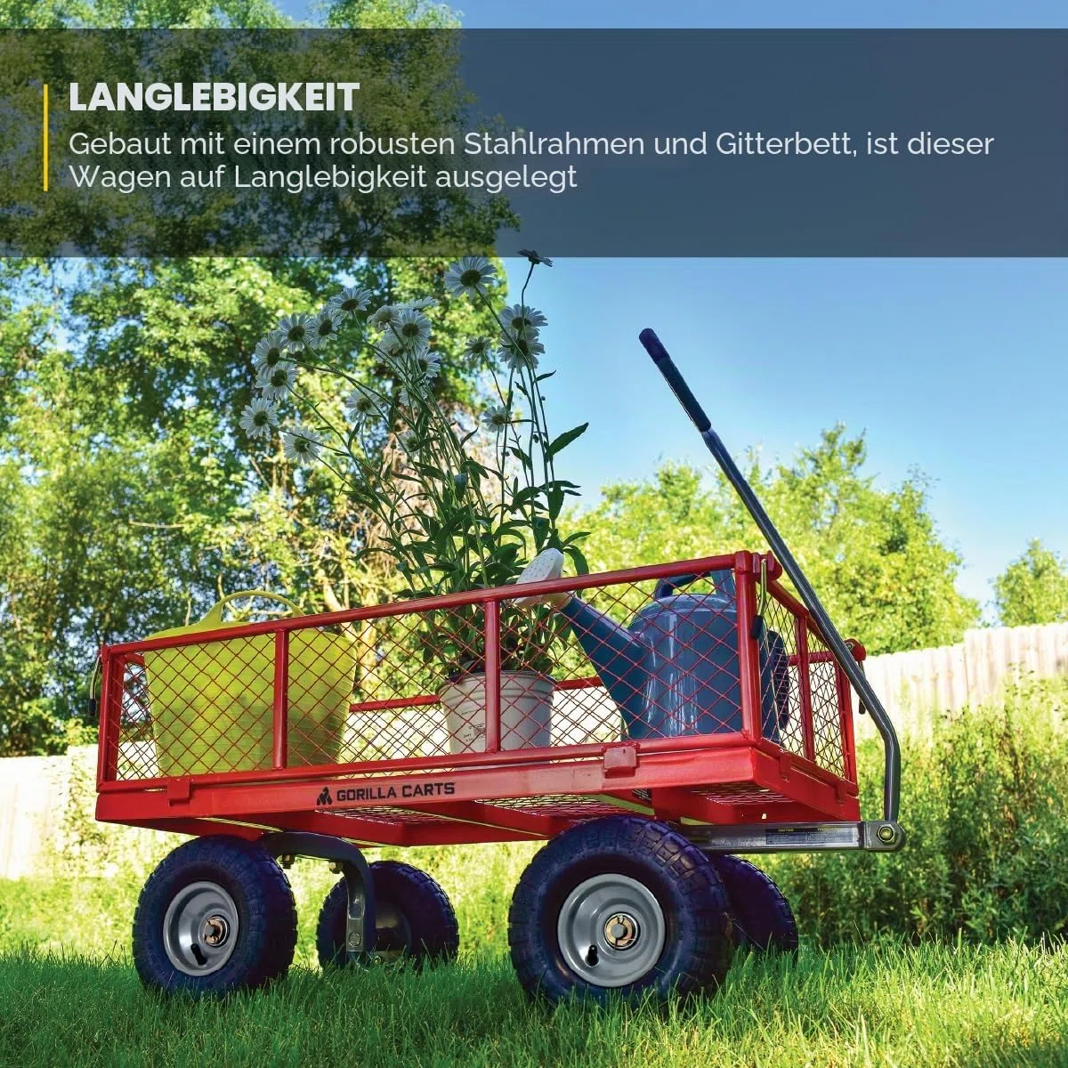 Gorilla Wagen, 362,9 kg Kapazit�t, robust, Robustes Stahlgeflecht, wandelbar, Flachbett, Garten, Outdoor, Transport, Nutzfahrzeug, Wagon, schwarz