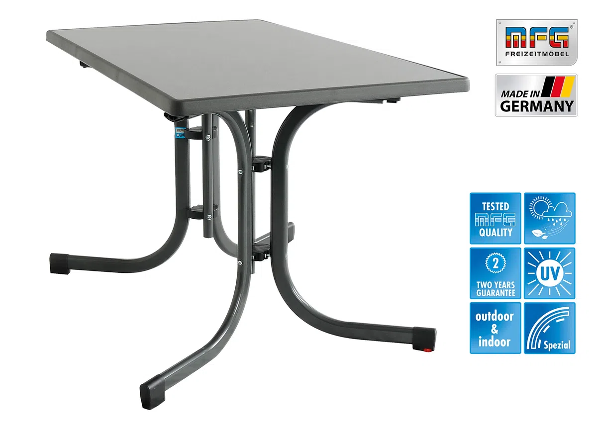 MFG Boulevard-Klapptisch 110x70 cm | Gartentisch | Wetterfest | Platzsparend klappbar | mit Niveauausgleich | anthrazit/Schiefer