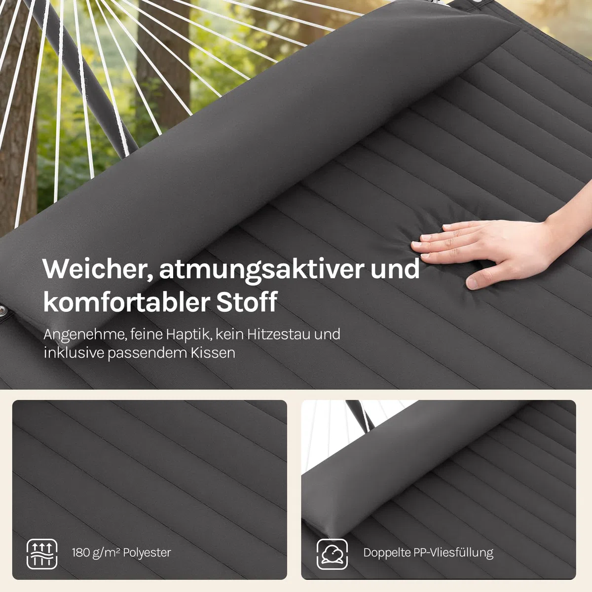WOLTU Hängematte mit Gestell, Doppelhängematte mit Seitentasche Kissen, Tragbar Hängematte Outdoor für den Garten Terrasse Balkon Camping & Pool belastbar bis 250 kg, für 2 Personen