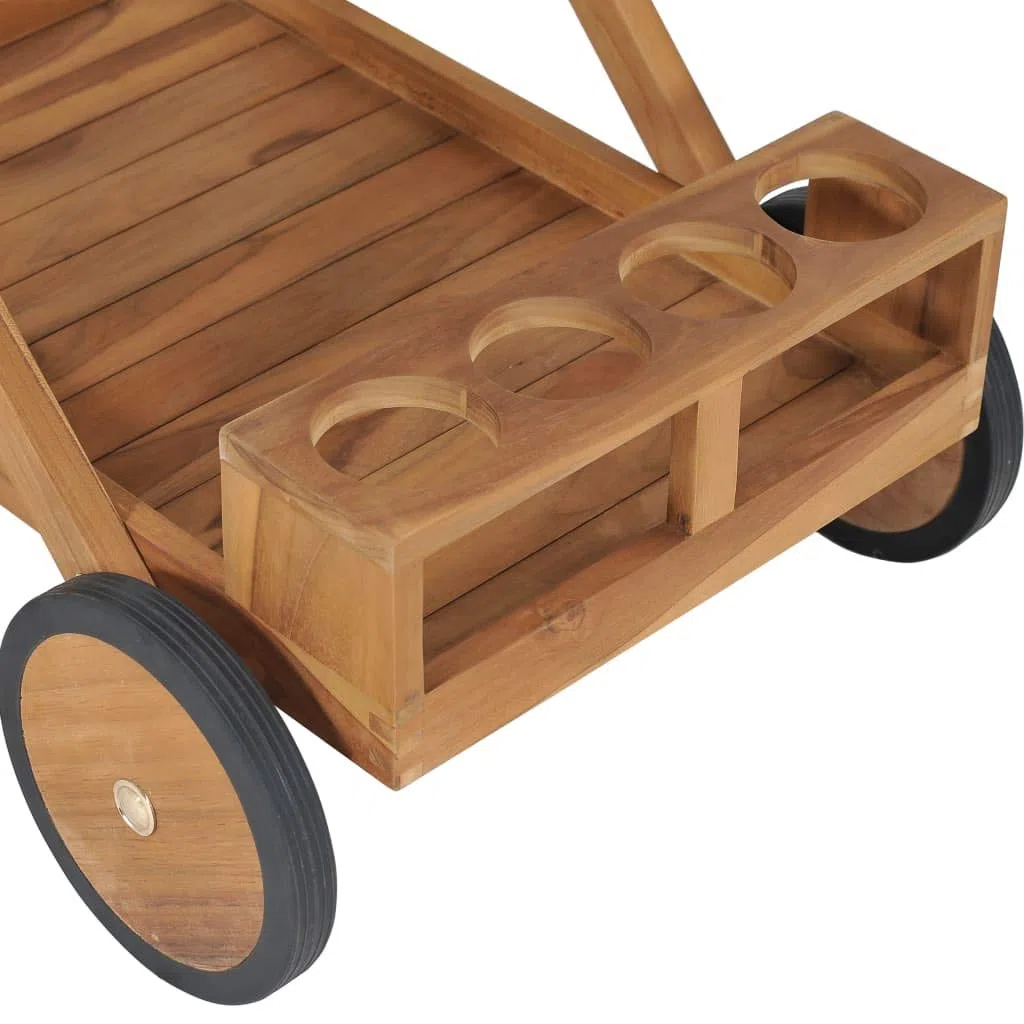 vidaXL Teak Massiv Teewagen mit 4 Flaschenhalter Servierwagen Küchenwagen Küchentrolley Rollwagen Getränkewagen Allzweckwagen 54x82x83cm