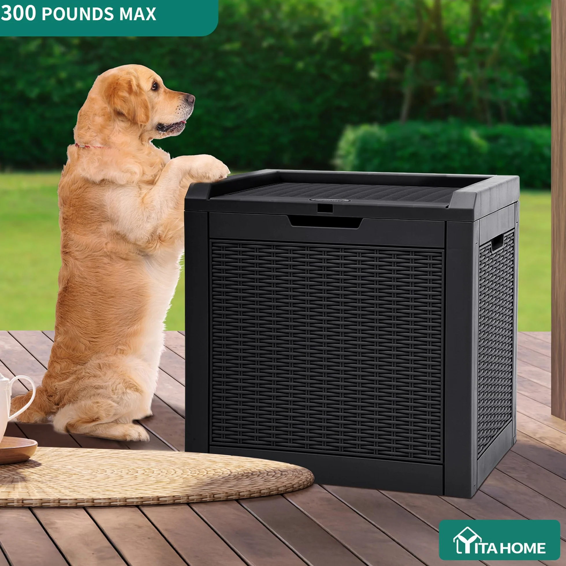 YITAHOME 118L Outdoor-Aufbewahrungsbox Rattan-Optik, Wetterfeste Resin-Box mit Schloss & Griffen, Gartenbox für Kissen, Poolzubehör & Werkzeug, Schwarz