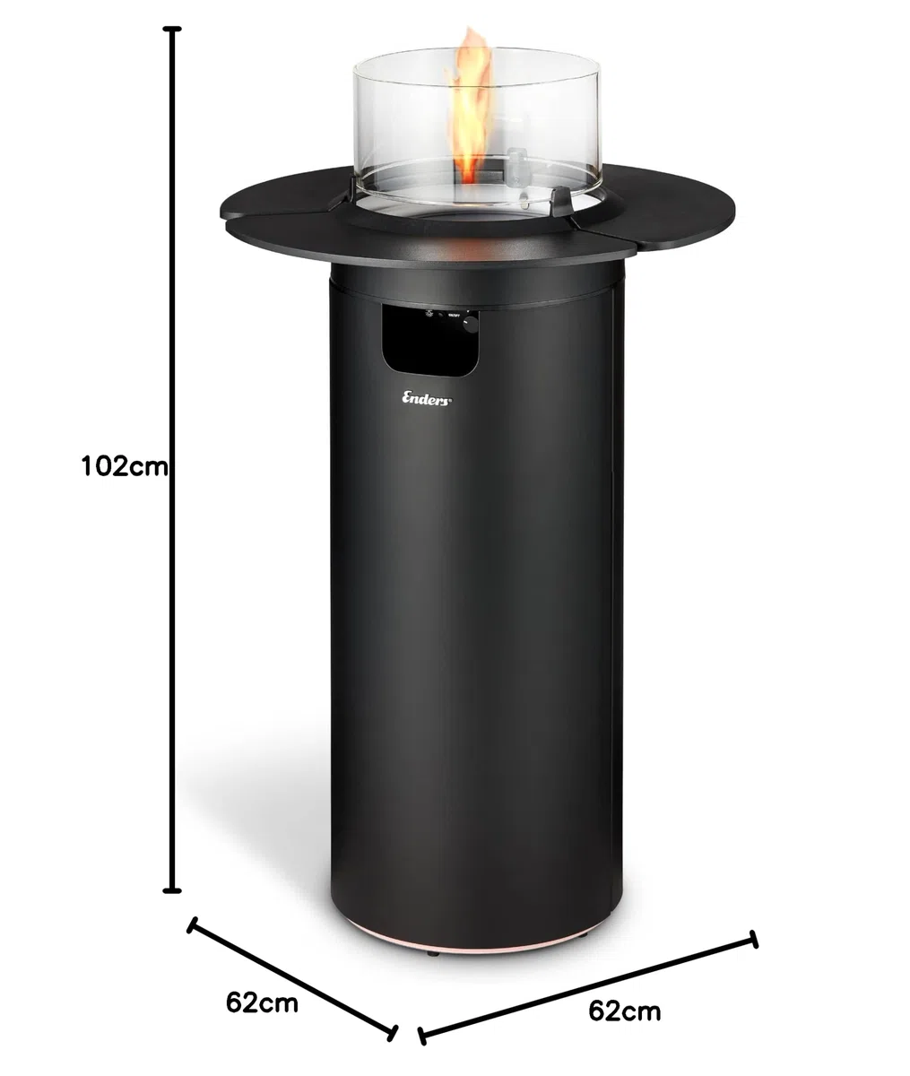 Enders Terrassenfeuer NOVA LED TABLE BLACK L, Gas Terrassenfeuer mit Ambientebeleuchtungen, ECO GREEN Brenner-Technologie und exzellentem Design, H102cm Ø 62cm, Tischablage, Schwarz #5901