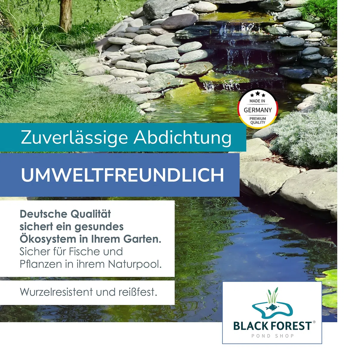 Teichfolie PVC 1,50 mm 2 x 4 m für Schwimmteich Gartenteich Badeteich - Made in Germany 2x4m