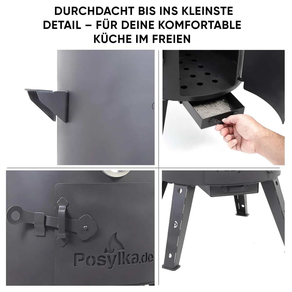 Feuerofen Ø 44cm Herdplatte Ø48 cm Kazan Ø 46,5 cm (16 L) runder Boden Thermometer Schornsteinverlängerung 2Schaumlöffel Schopfkelle 48 cm Schaumlöffel 64 cm (Set - 572)