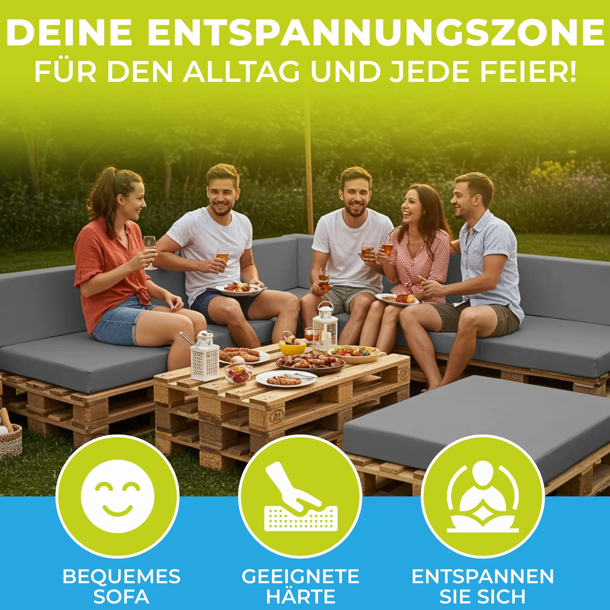 Palettenkissen – 8-teiliges Set | Palettenauflage für Palettensofa | Sitz- und Rückenkissen für Europaletten | Palettenmöbel Indoor & Outdoor, UV-beständig | Made in EU | Dunkelgrau