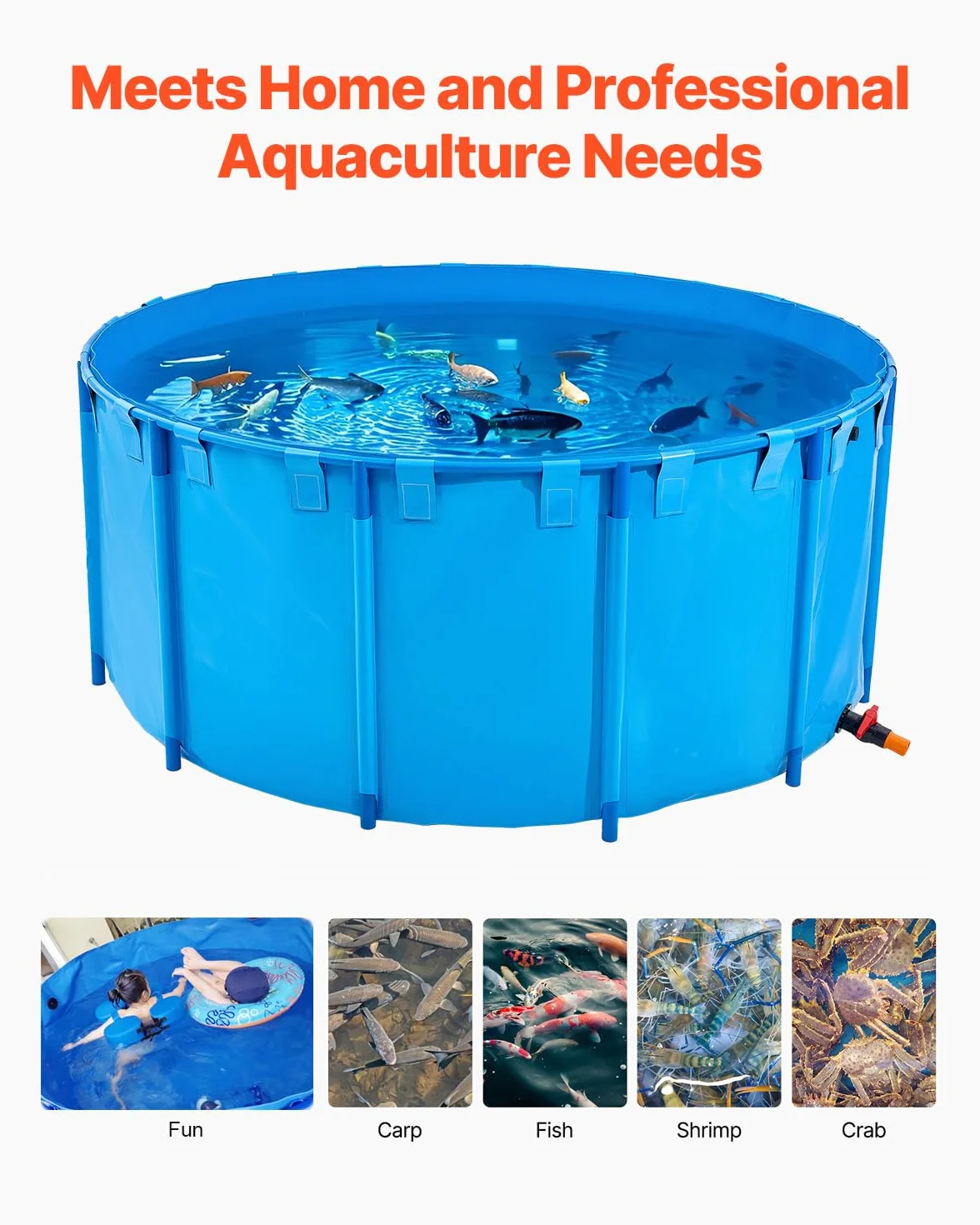 VEVOR Fischteich aus PVC, Fischteich mit 4550 L Fassungsvermögen, faltbares Koi-Aquarium, rundes Fischbecken mit stabilem Rahmen & Ablassventil, für Aquakultur, Koi-Zucht & Bewässerung (blau)