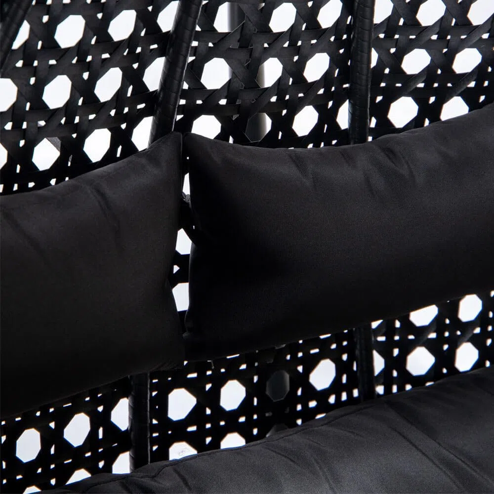 Home Deluxe Polyrattan Hängesessel Kissen Twin - Schwarz 105 x 41 x 45 cm inklusive Sitz-, und Rückenkissen, UV-beständig | Hängestul, Hängesitz