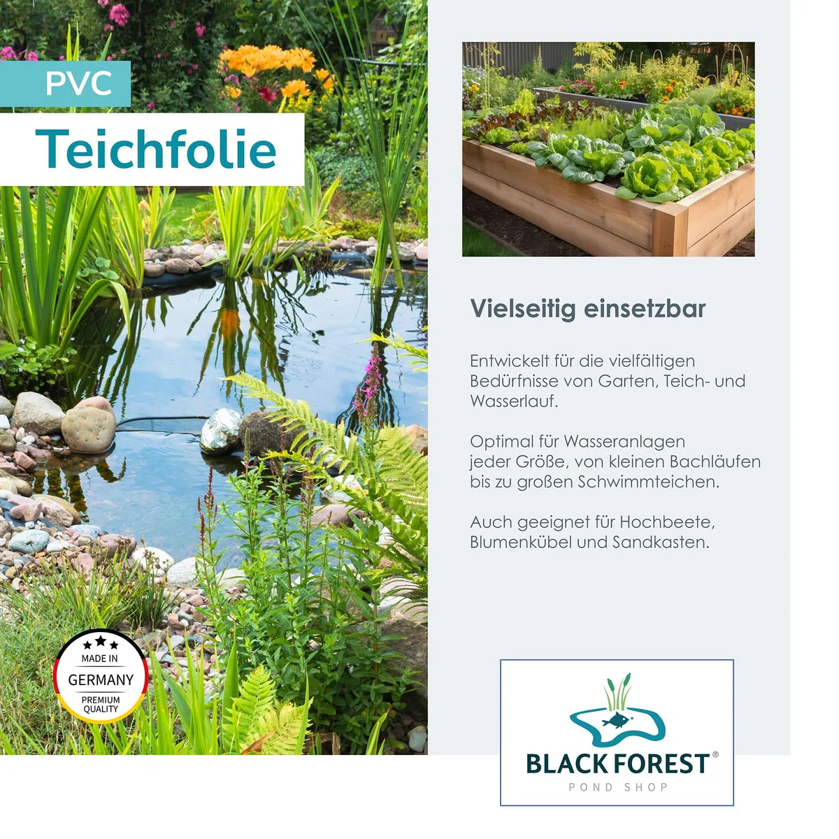 Teichfolie PVC 1,50 mm 2 x 4 m für Schwimmteich Gartenteich Badeteich - Made in Germany 2x4m