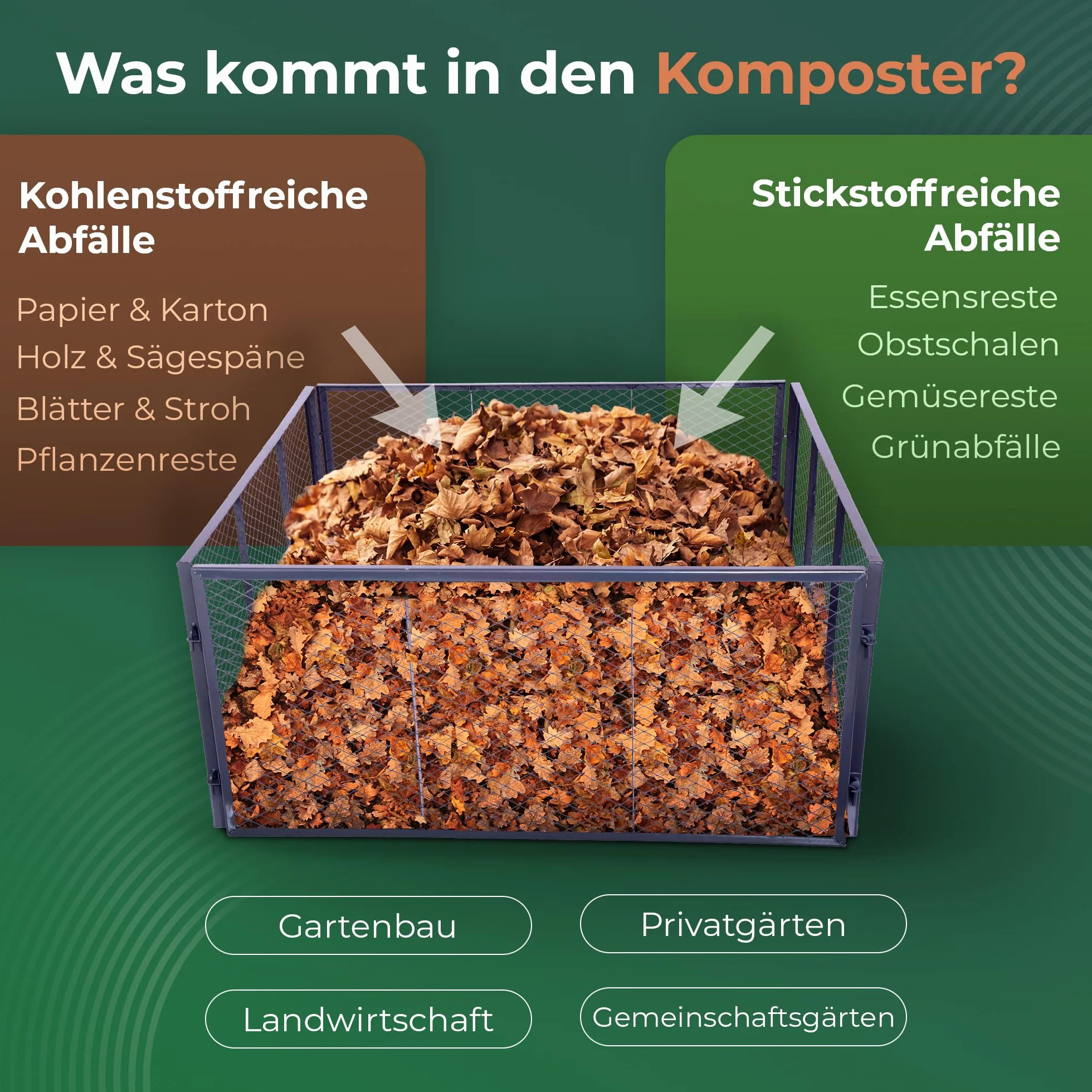 Novatool Garten-Komposter Metall 100x100x50 cm + Deckel und Boden, mit erweiterbarem Stecksytem, pulverbeschichteter Metallkomposter mit 500 Liter Volumen, Draht Kompost Kompostkiste Rasenkomposter