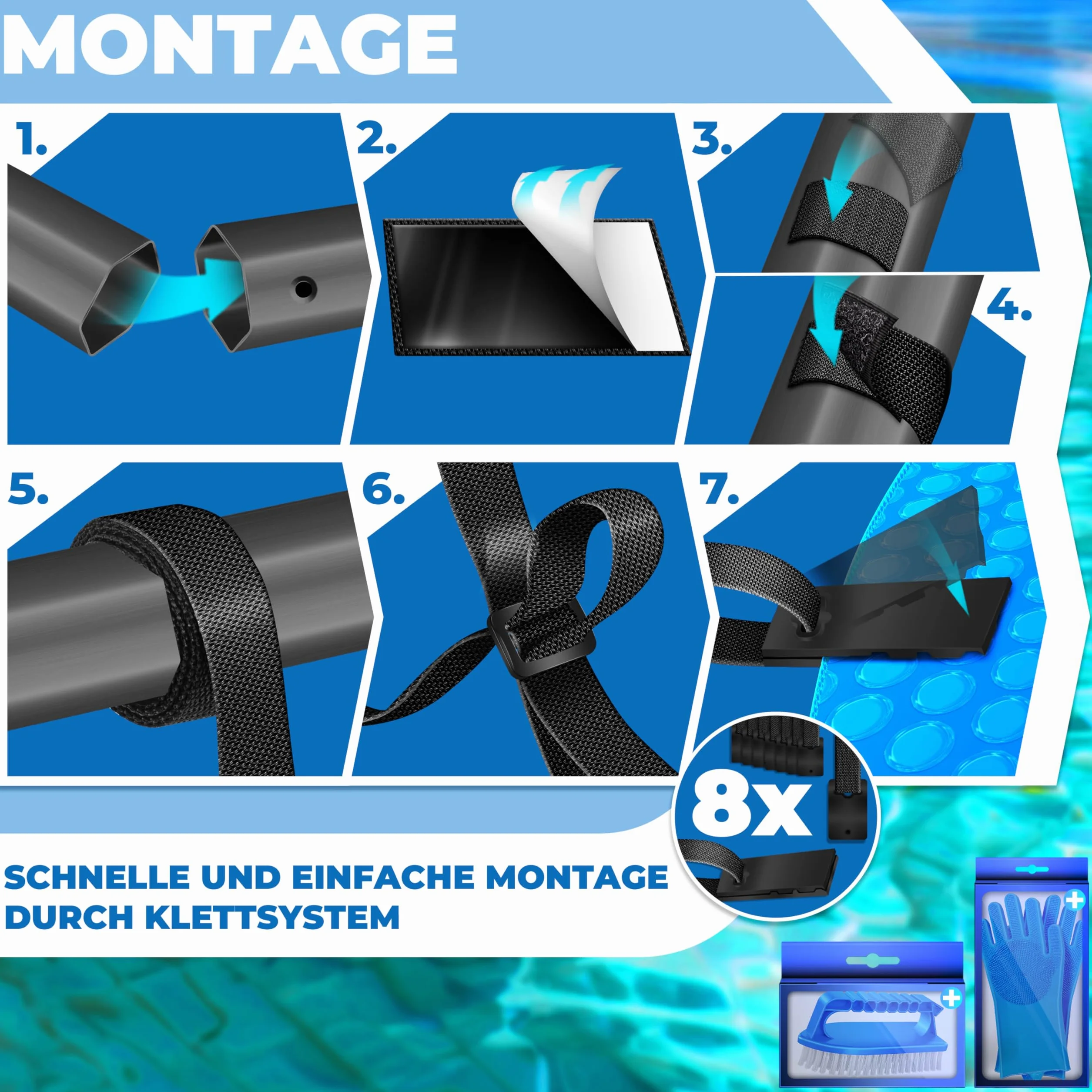 KESSER® Pool Aufroller Premium Aufrollsystem 1,05m - 6,15 m für Solarplane | mobiles Aufrollvorrichtung für Poolplane & Abdeckung inkl. Bänder, Bürste & Handschuhe | witterungsbeständiges Material