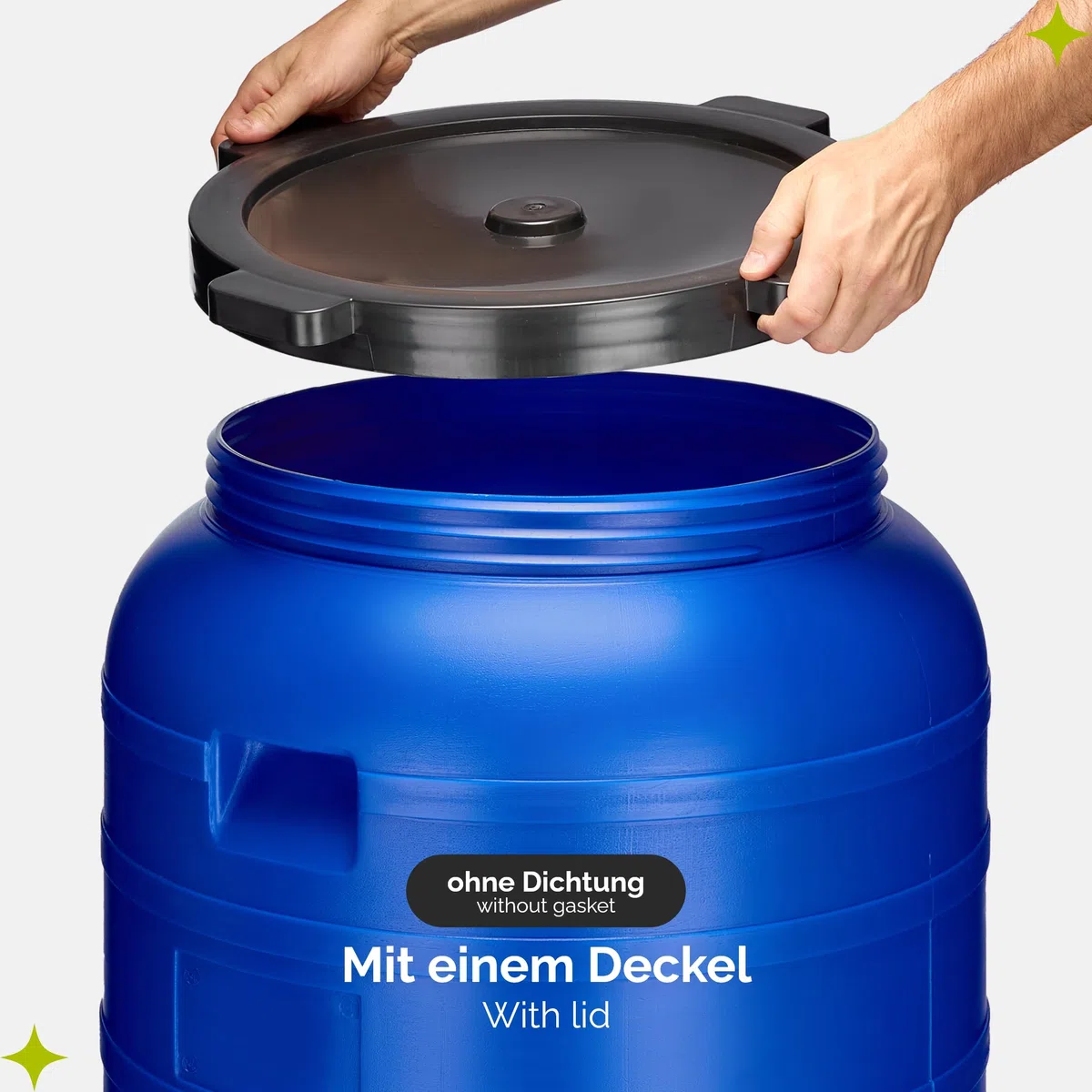 Garronda 250 Liter Weithalsfass BPA-frei Futtertonne Fass Universalfass Lebensmittel Fass Regenfass für Garten Regentonne mit Deckel Regenwassertonne für Garten Wassertonne GD-0093 Blau