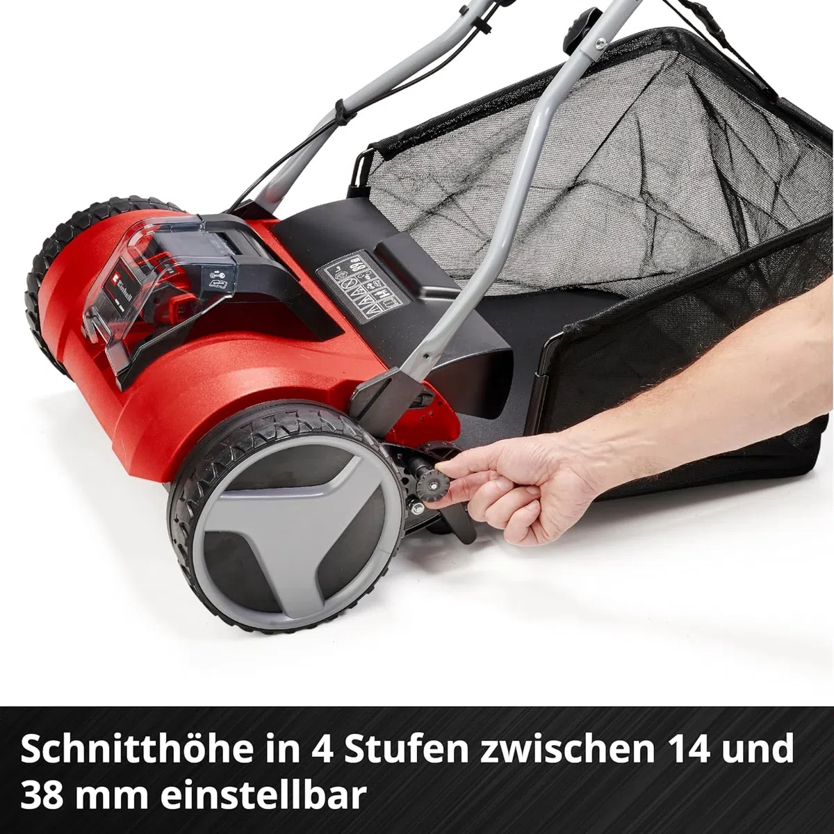 Einhell Akku-Rasenmäher GE-HM 18/38 Li - Solo Power X-Change (Li-ion, 18V, kugelgelagerte Mähspindel mit 5 präzisionsgeschliffenen Stahlmessern, ohne Akku und Ladegerät)