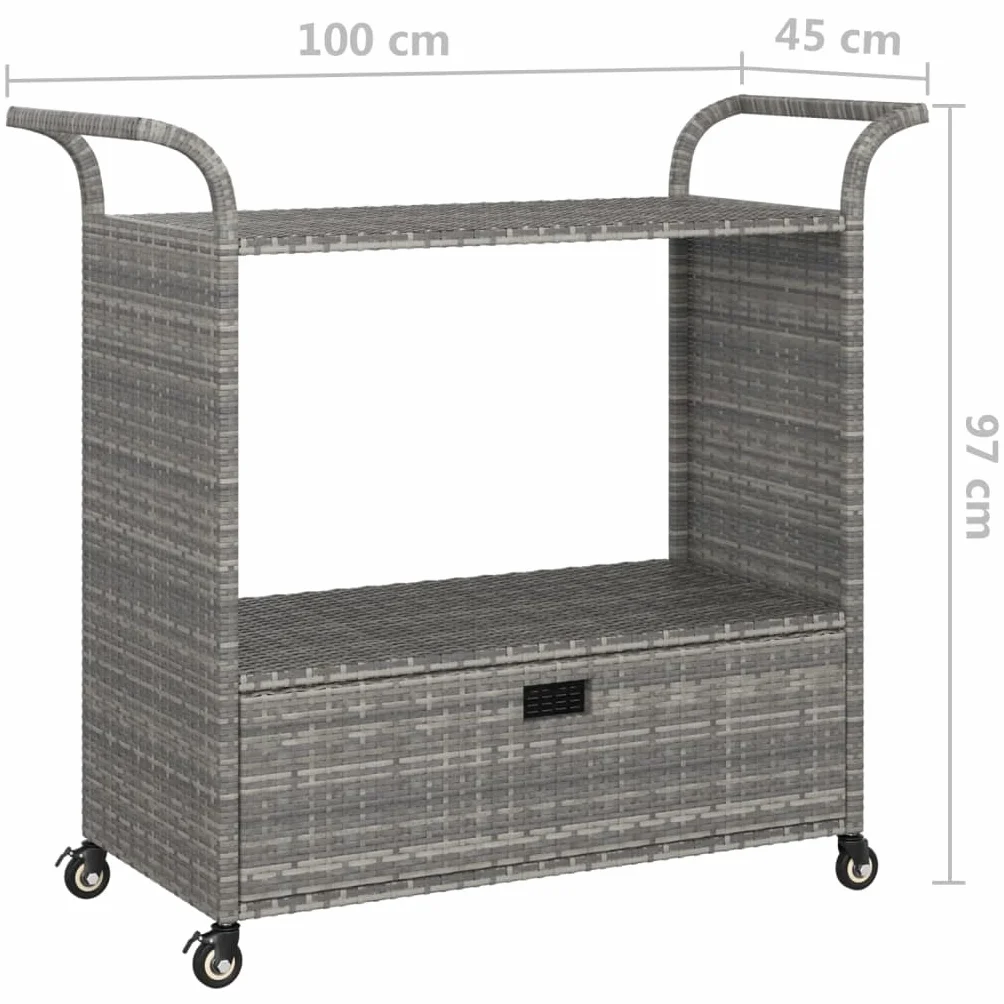 vidaXL Barwagen mit Schublade 4 Rollen Servierwagen Teewagen Küchenwagen Beistellwagen Arbeitswagen Gartenwagen Grau 100x45x97cm Poly Rattan