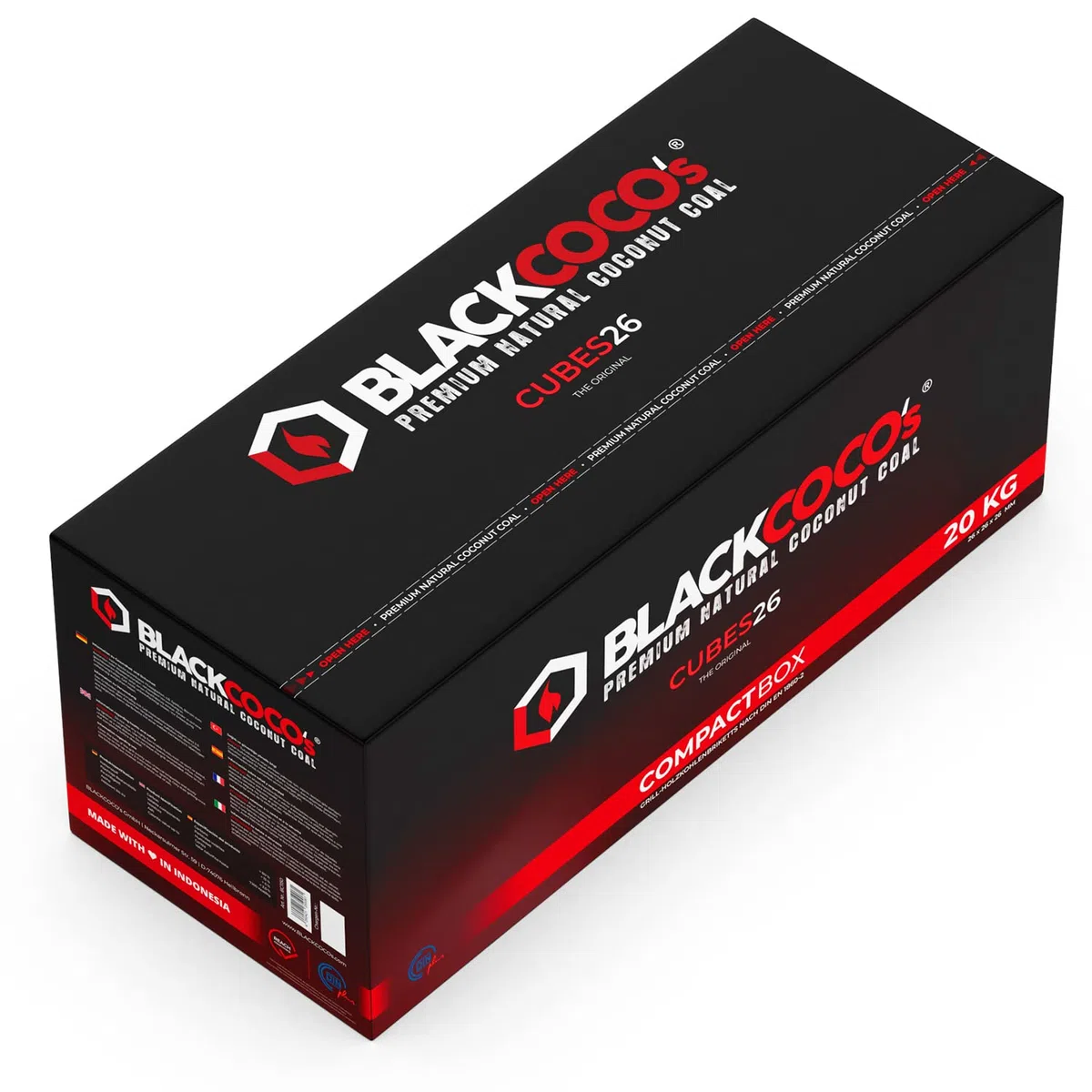 BLACKCOCO’s Shisha Kohle 20 kg – Premium Kokoskohle Naturkohle für Shisha & Grill – Cocos Grillkohle mit Langer Brenndauer – ohne Zusätze - CUBES26