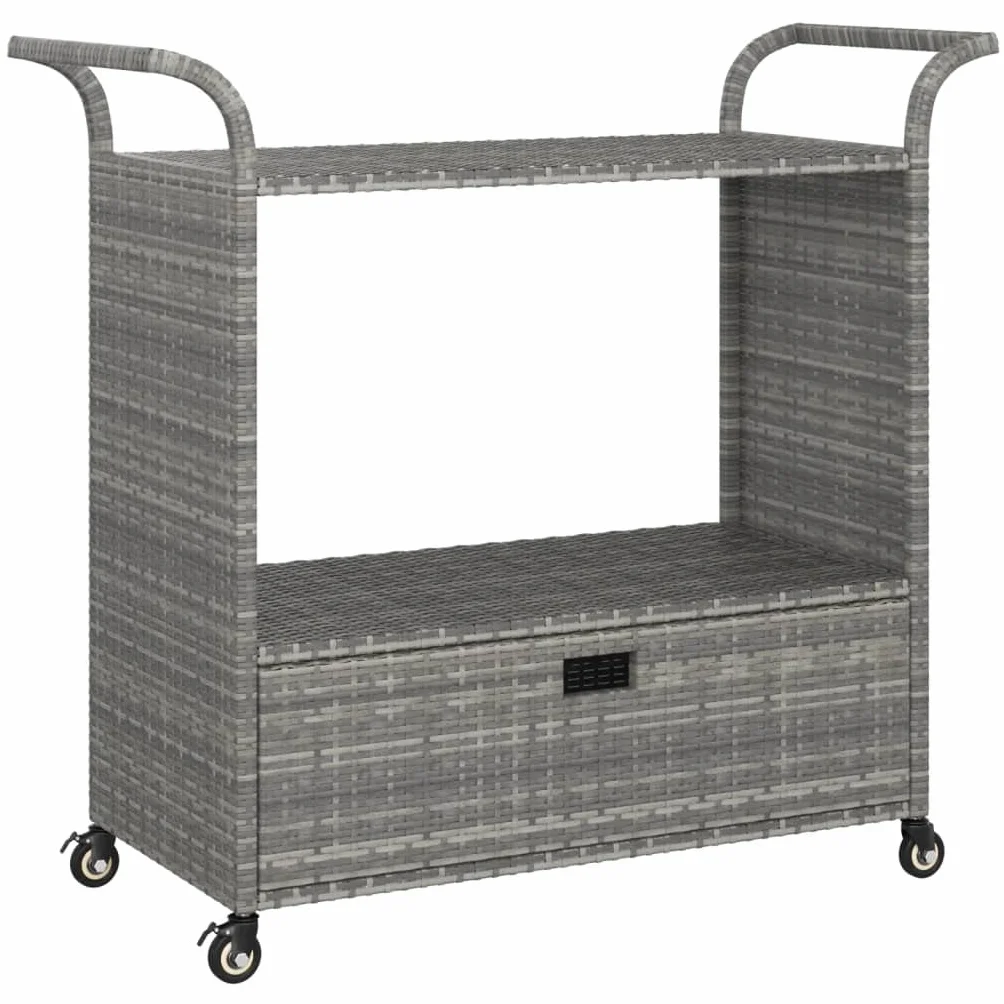 vidaXL Barwagen mit Schublade 4 Rollen Servierwagen Teewagen Küchenwagen Beistellwagen Arbeitswagen Gartenwagen Grau 100x45x97cm Poly Rattan