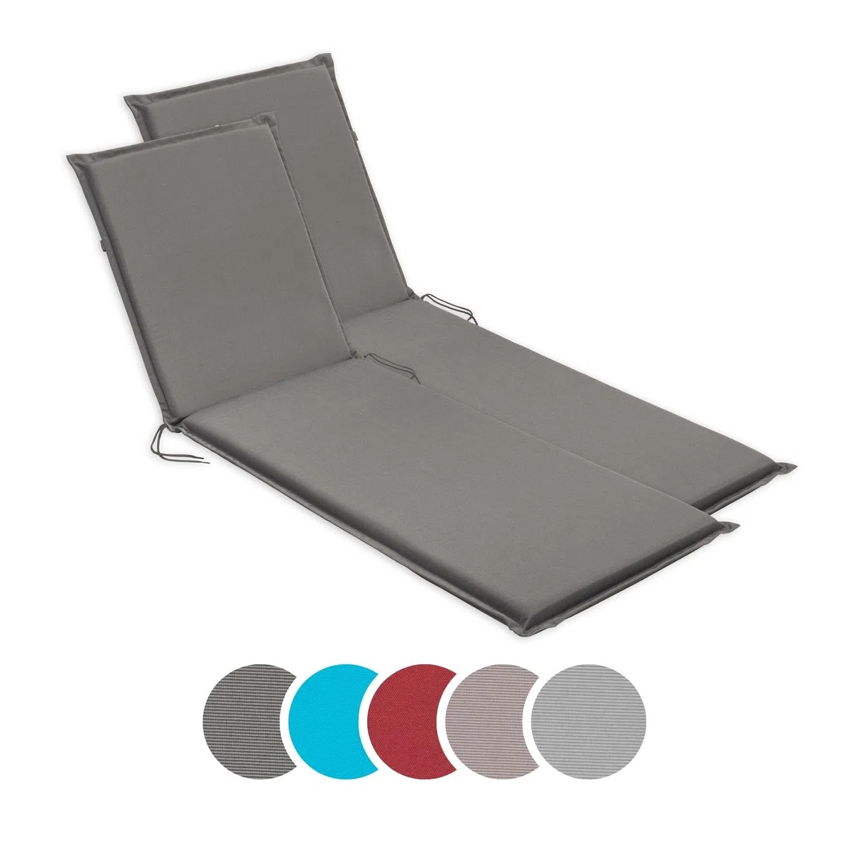 sleepling Auflage Gartenliege 2er Set, Bequeme Liegenauflage, Polster Sonnenliege 190x58 cm, 6 cm dick, Befestigungsbänder, waschbar, anthrazit grau