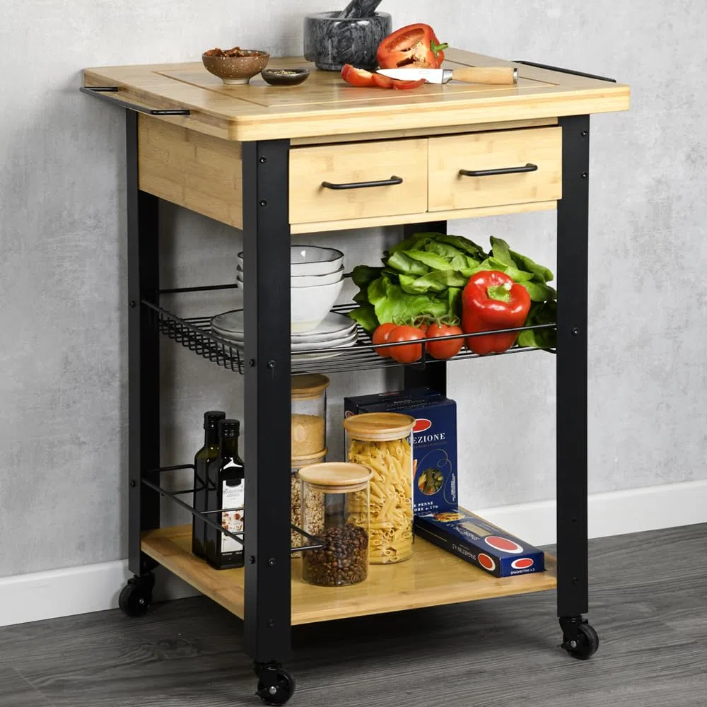 Kesper | Küchenwagen, Material: FSC-zertifizierte Faserplatte, Maße: B: 71 x H: 88 x T: 60cm, Farbe:Natur/schwarz | 25891 13