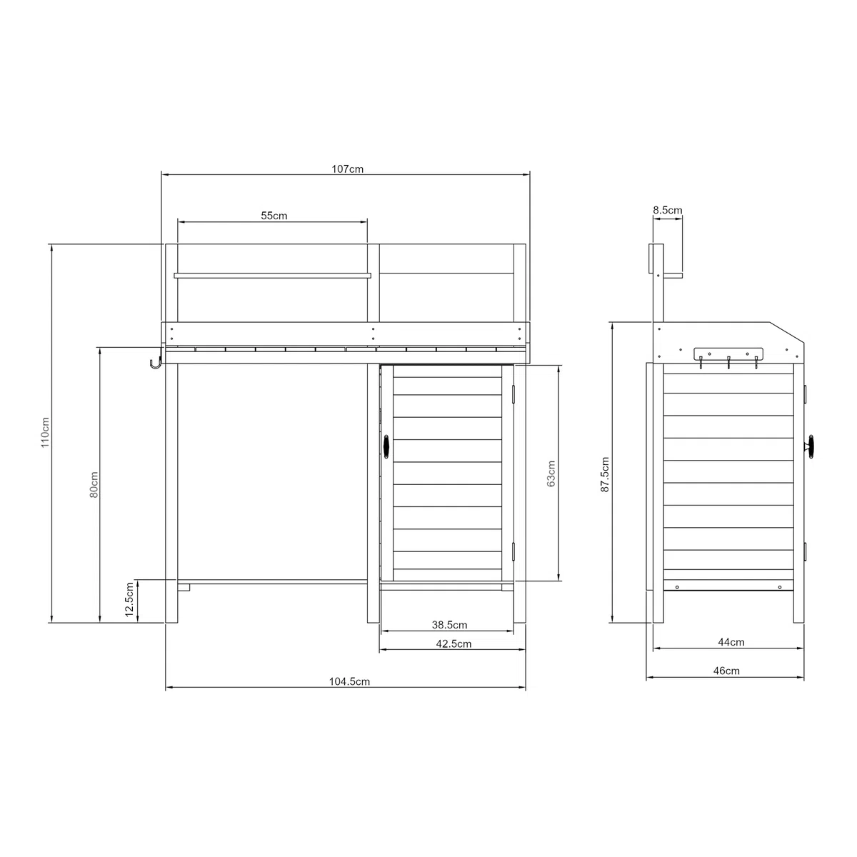 casa.pro Pflanztisch Alessano Gärtnertisch mit Unterschrank Gartenregal Gartenarbeitstisch Tannenholz Outdoor Blumentisch Arbeitsplatte 110 x 107 x 46 cm Holztisch
