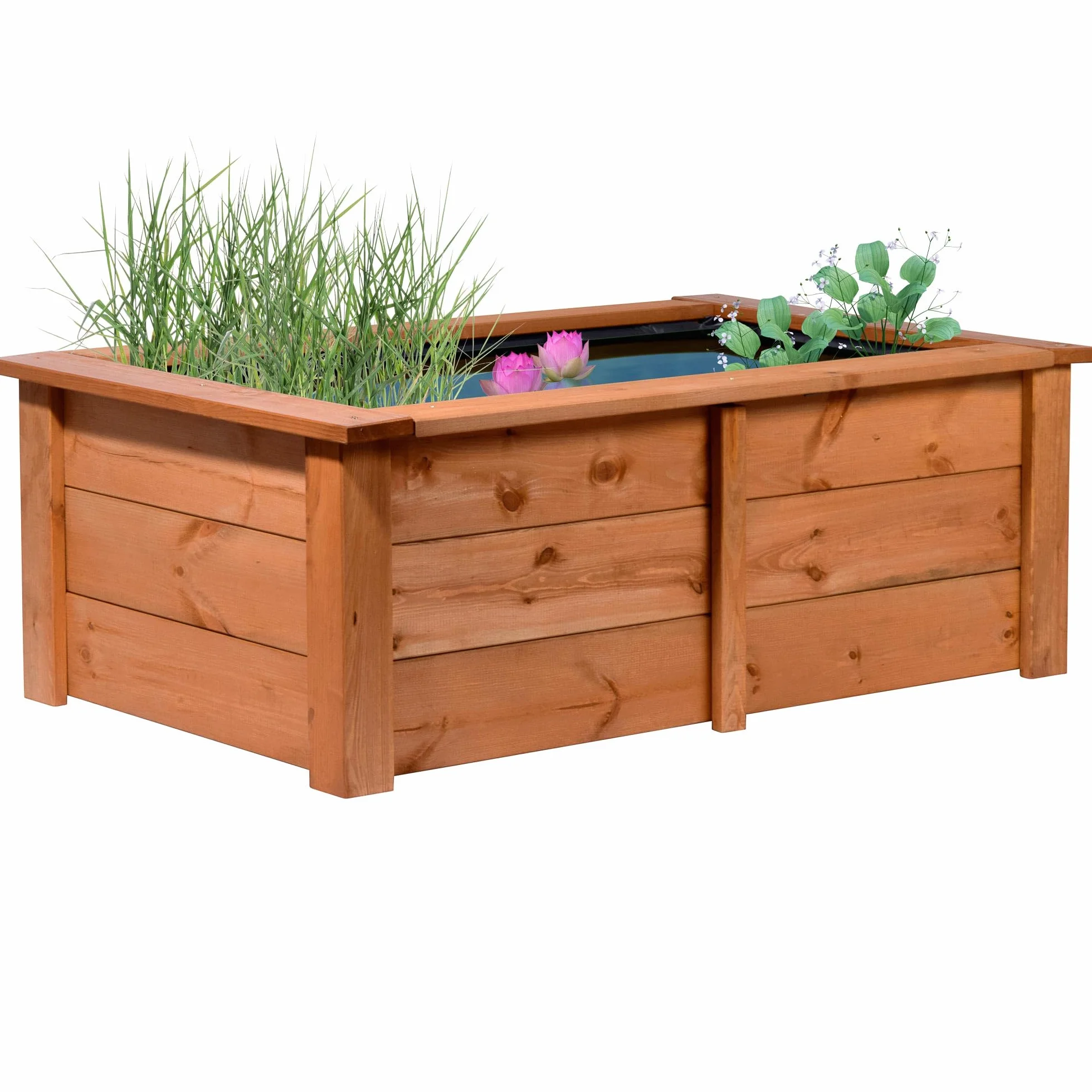 dobar® 29246FSCe Hochteich Kubus | Gartenteich aus robustem Massivholz | Miniteich 200 L für Garten/Terrasse/Balkon | Teich für den Garten inkl. Teichfolie | 120 x 72 x 42 cm | Braun