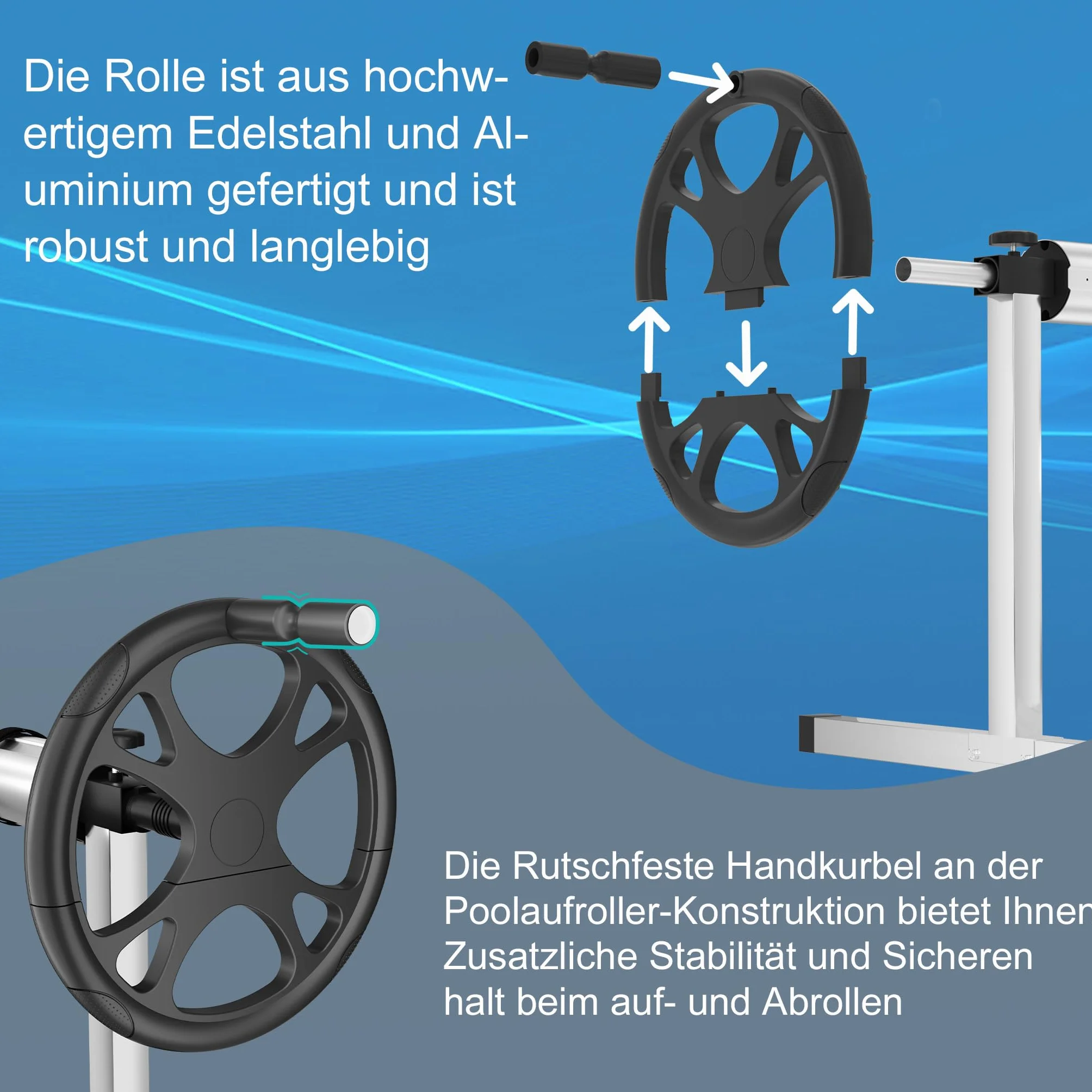 Froadp Pool Aufroller Aufrollvorrichtung 300-570cm Swimming Pool Zubehör aus Aluminium Aufrollsysteme Schwimmbadabdeckung Witterungsbeständiges Aufroller Poolabdeckung für Solarplane und Poolplanen