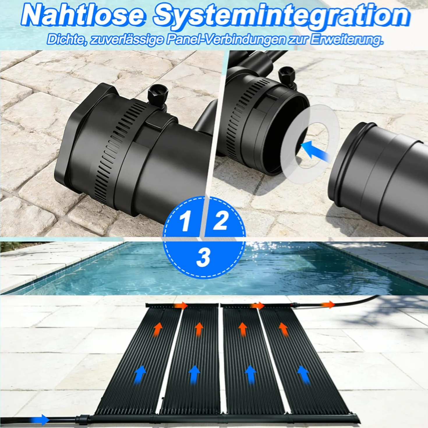 LZQ Solar Poolheizung Set 400x70 cm, Solarheizung Solarkollektor Pool Schwimmbad Solarabsorber Warmwasser mit Schlauchschellen & Rohrverbindern, modular, Heizmatte Solarmatte Sonnenkollektor