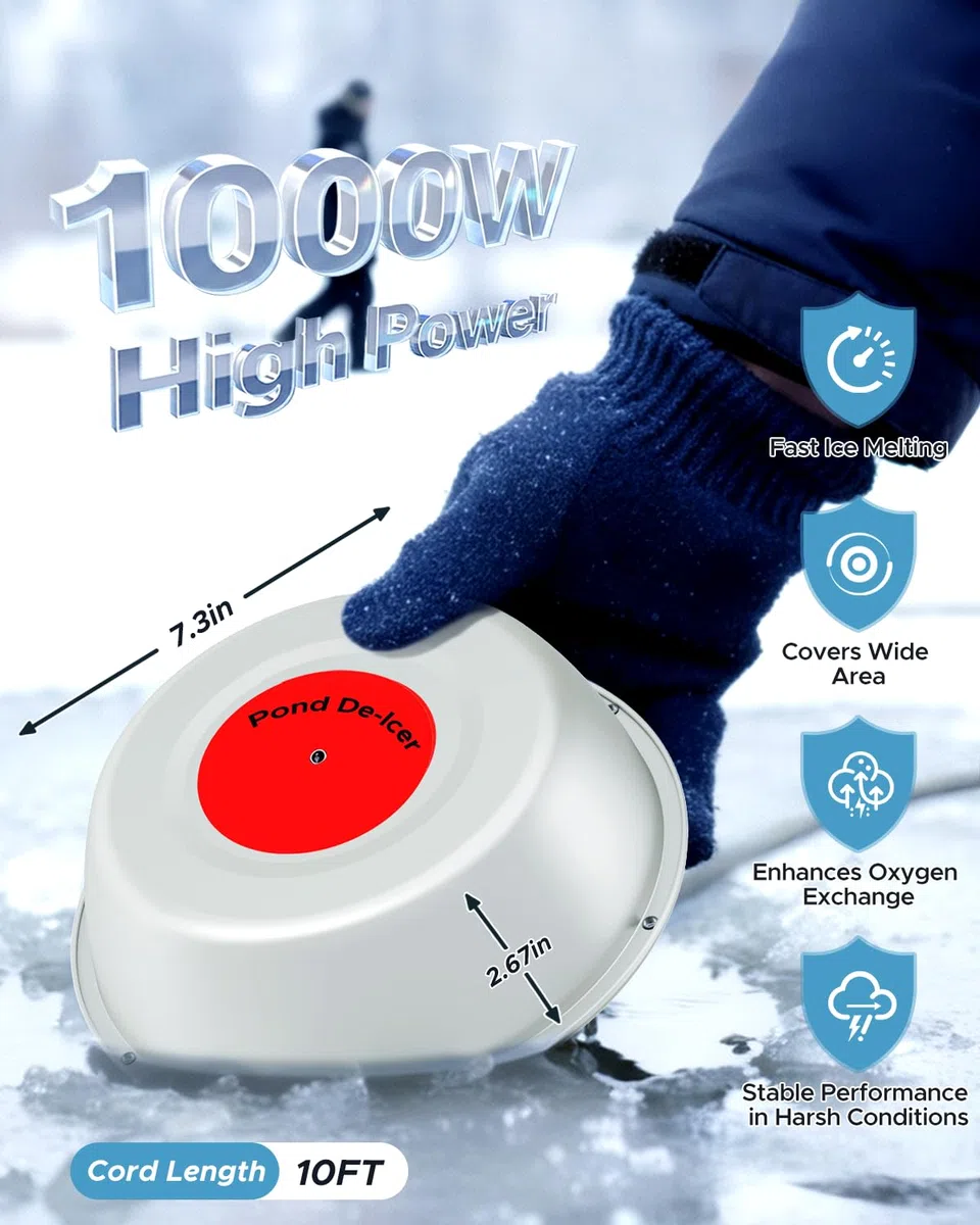 1000 W kleine Teichheizung, Teichheizungen für Außenteiche mit Fischen, schwimmender Teichenteiser mit Thermostatgesteuerter und LED-Anzeige, automatisches Ein-/Ausschalten, langlebige