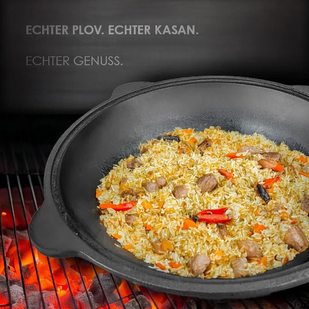 Gusseisen Kazan 30 L, runder Boden, Ø 58 cm, Usbekischer Topf, WOK, Kasan, Camping Topf, Feuerofen, BBQ Dutch Oven, Gulaschkanone, Schmortopf, Kessel