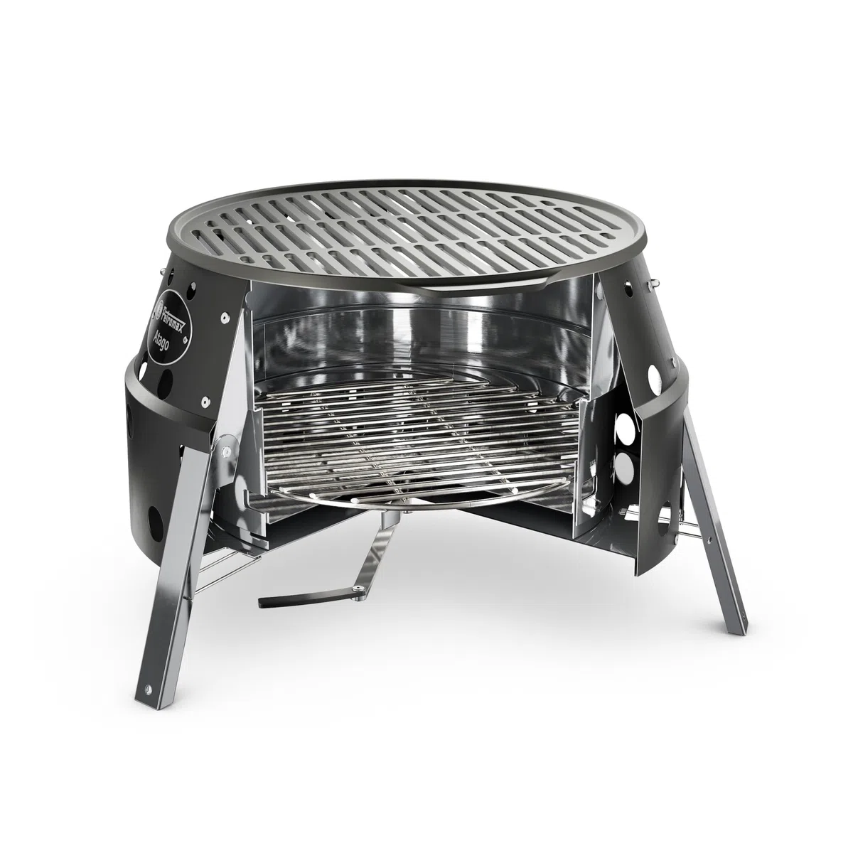 Petromax Atago Black Edition – 4-in-1 Mobiler Grill, Feuerschale, Ofen & Herd | In 2 Sek. einsatzbereit | Inkl. emailliertem Gussgrillrost | Klappbar & Ultramobil | Mattschwarz