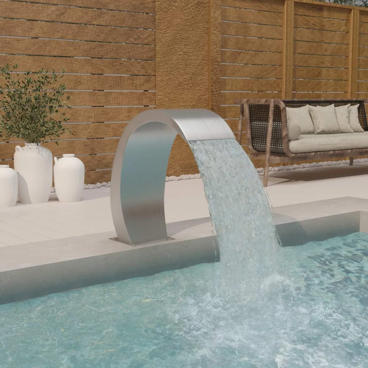 Tidyard Pool-Wasserfall Schwalldusche Schwallbrause Wasserschwall Schwimmbecken Wasserfall Wasserbrunnen 30x60x70 cm Edelstahl 304
